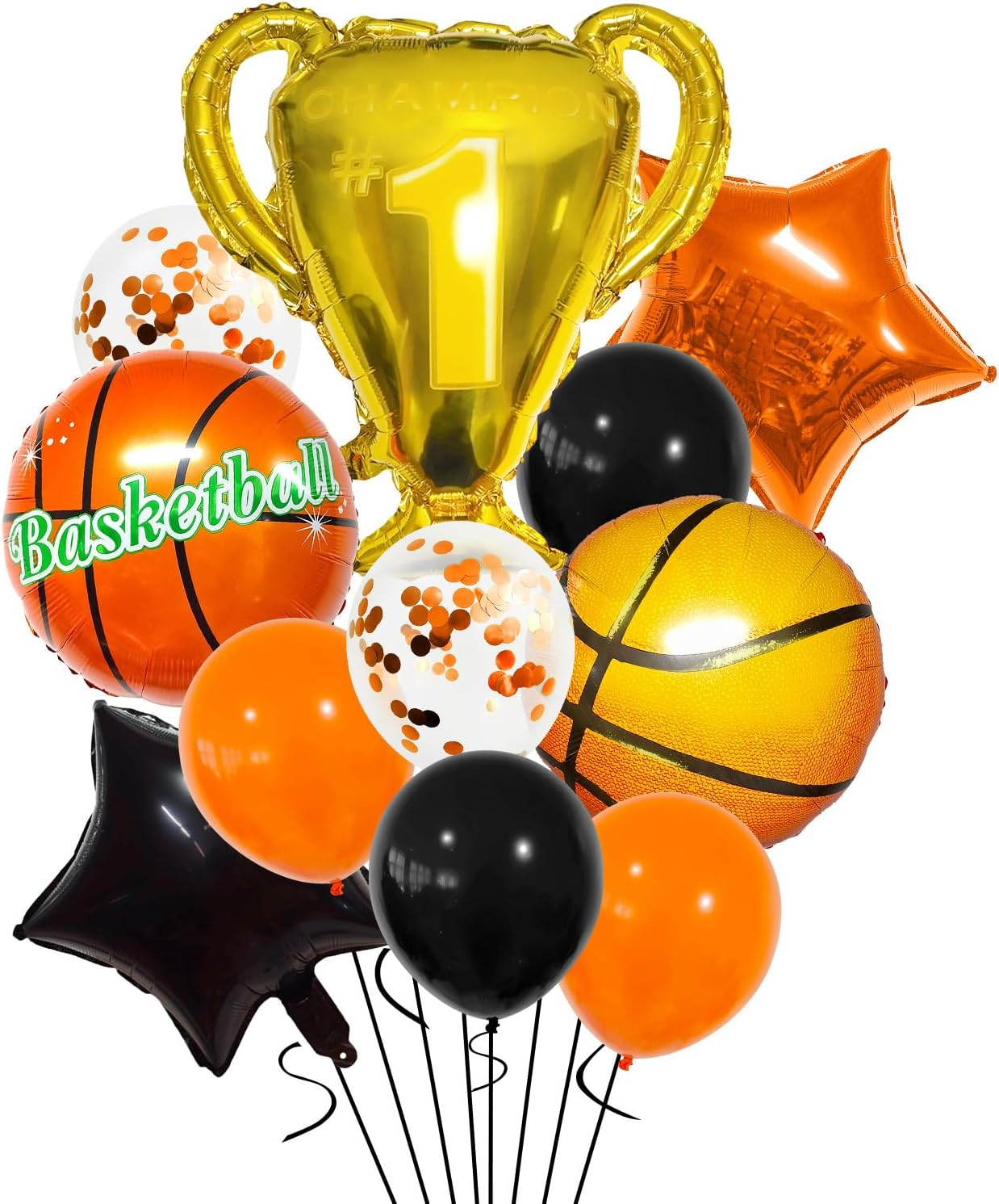 Basketball Trophy Balloon Set, 13 Pieces, Orange, Yellow, Black image number 1