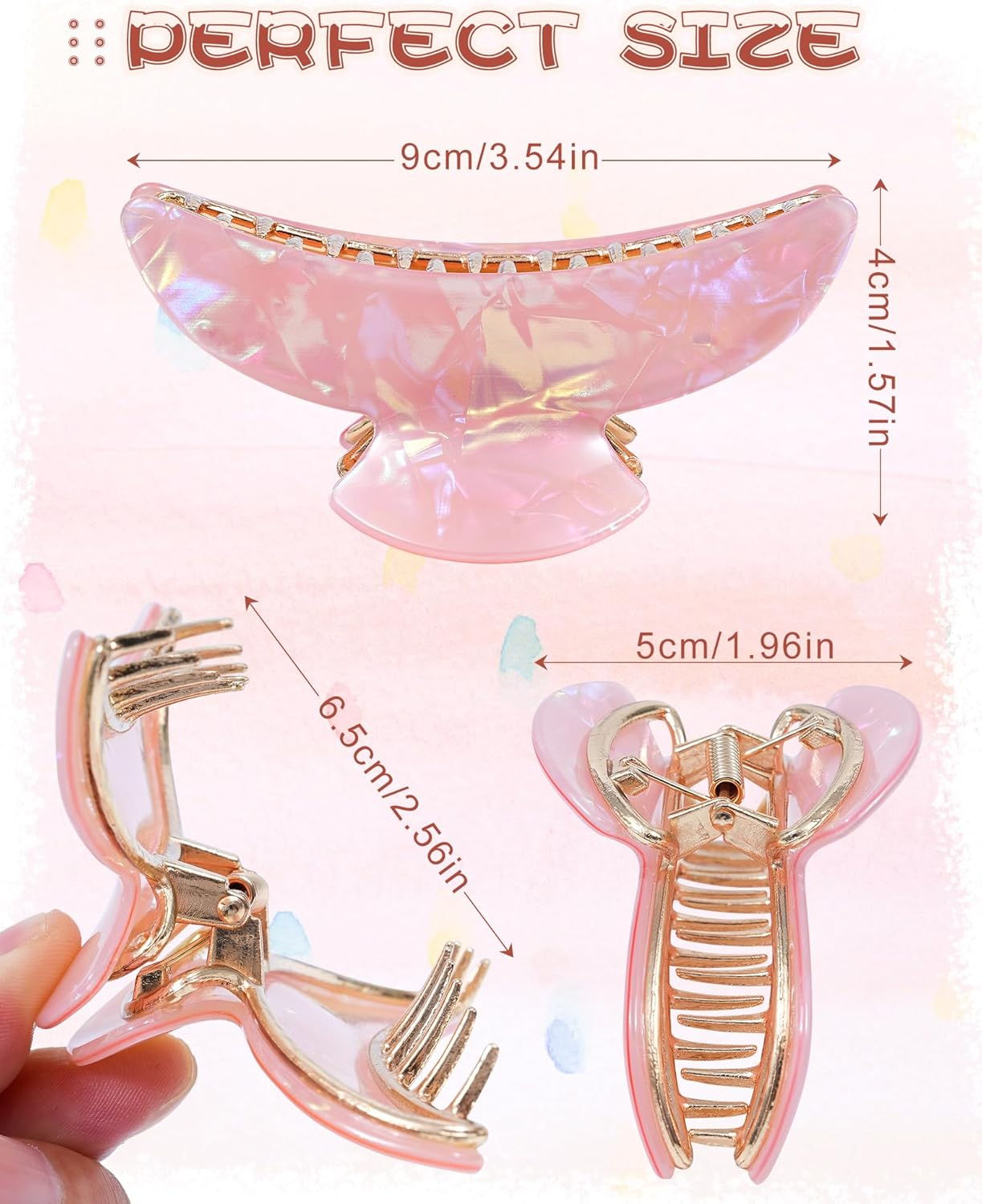 Kajeer Pack of 2 Hair Clips, Acrylic Metal Hair Clip for Women, Firm Hold Non-Slip Hair Clip, Crescent Moon Shape Hair Clips for Fine & Thick Hair (Iridescent Purple & Pearl Pink)