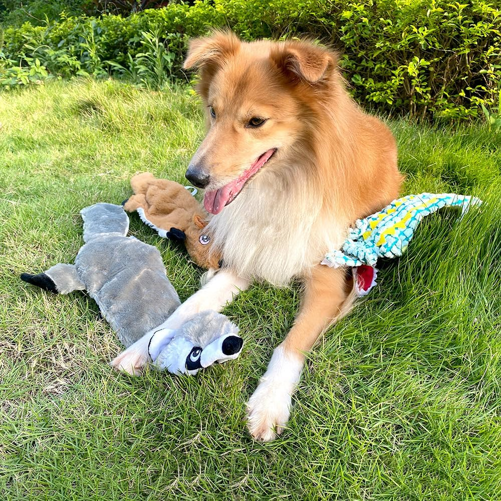 AZSSMUK Dog Squeaky Toys No Stuffing, Pet Toy with Durable Double Layer Fabric with Two Squeakers for Small Large Breeds Chew Toys Set (4PCS)