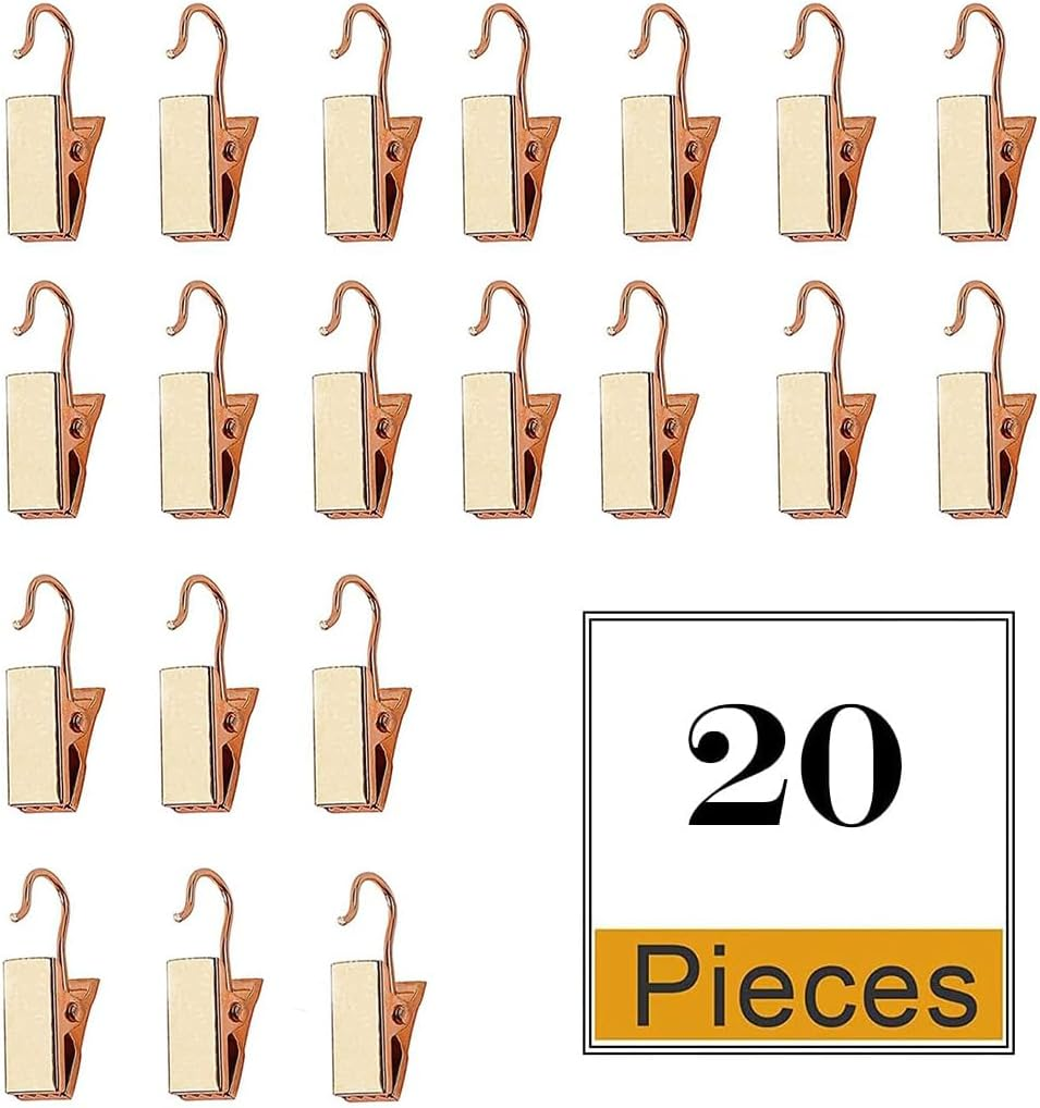 Opening Curtain Rings - Curtain Rod Clip Rings for 1.96" Rod, Set of 20Pcs Bronze Colour,Suitable for Shower Curtain, Window Curtain,Ect