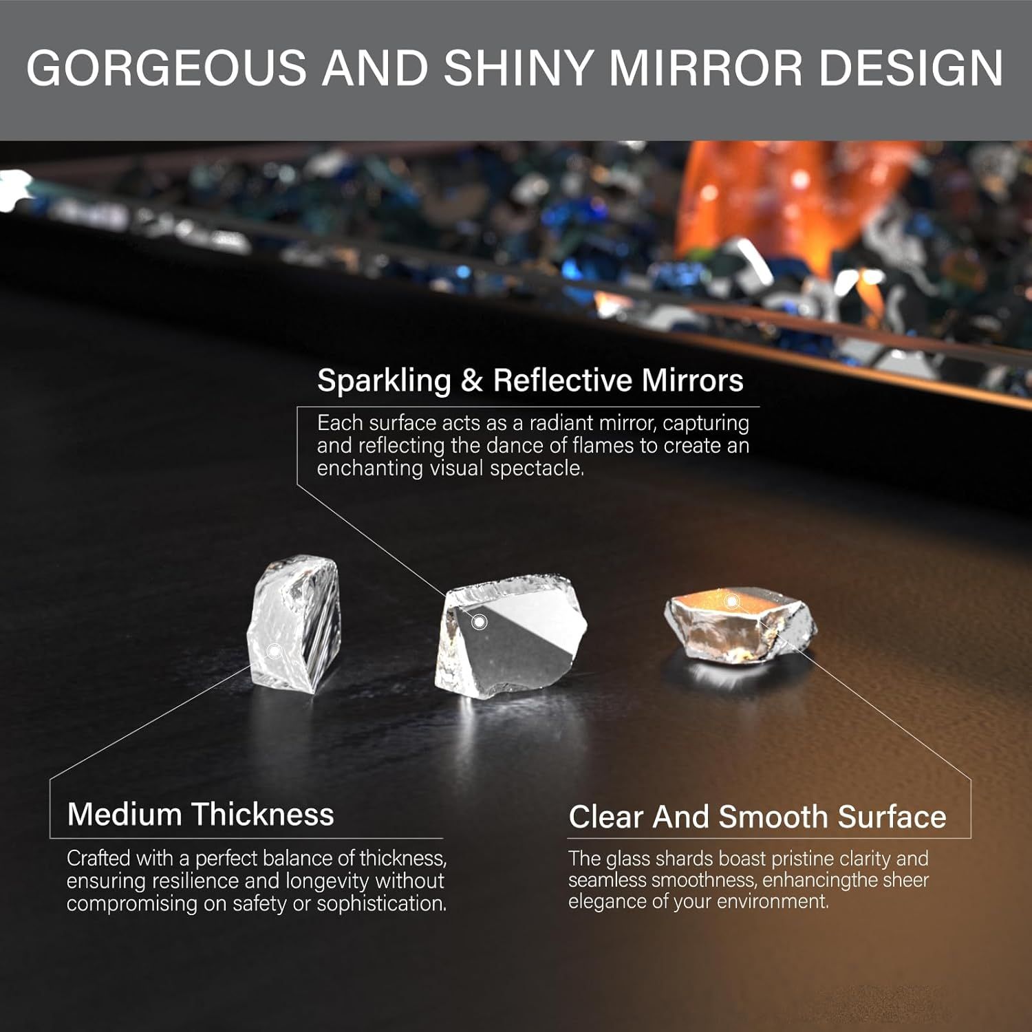 NUPICK 5 Pound Fire Glass, 1/4 Inch Reflective Fire Pit Glass, Tempered Firepit Glass Rock for Propane or Natural Gas, Glass Rocks for Fire Pit Table, Fireplace Glass for Landscaping, Clear image number 4