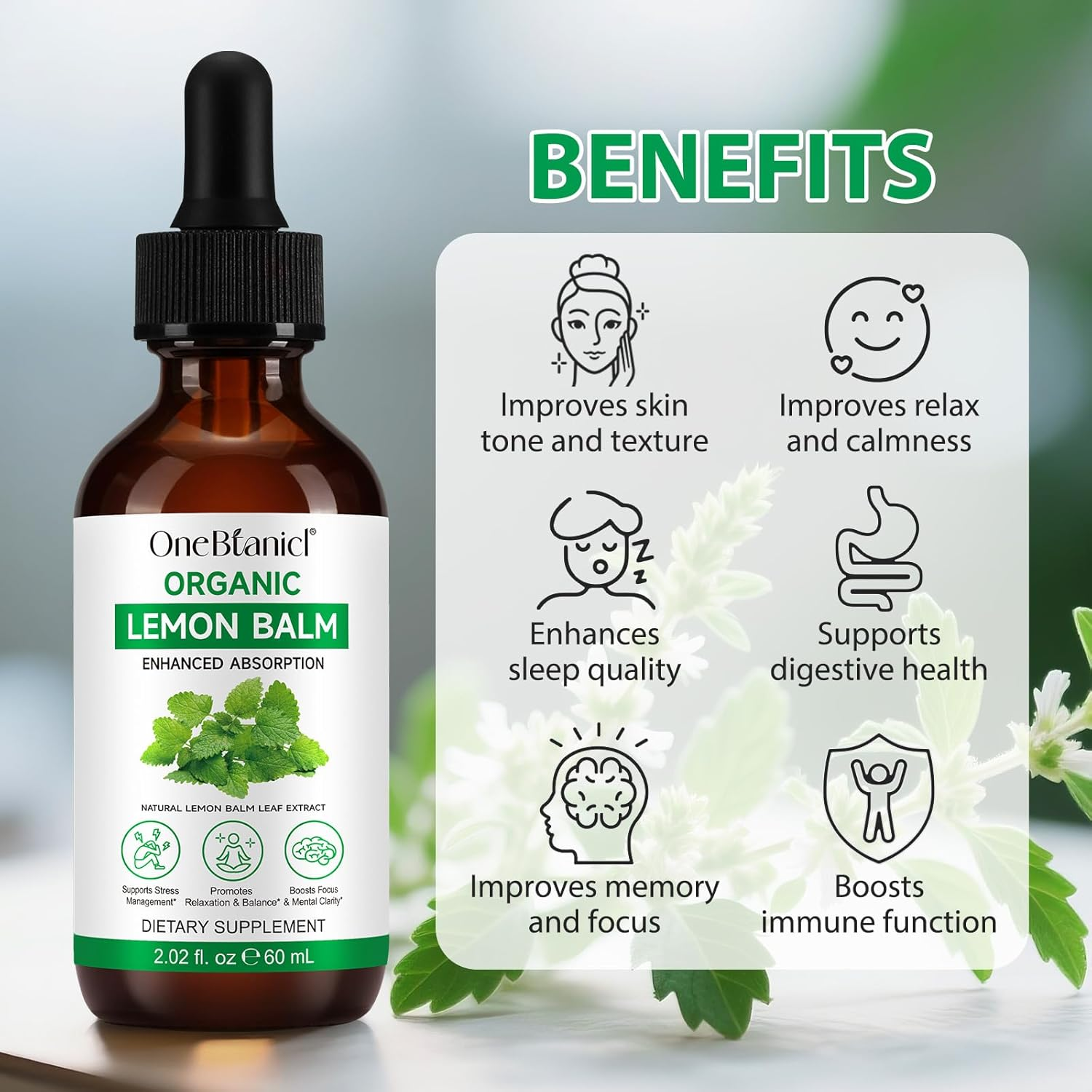 Organic Lemon Balm Liquid Extract 60Ml | Natural Lemon Balm Leaf Extract | Alcohol-Free Tincture | Vegan & Non-Gmo | Liquid Herbal Supplement for Daily Balance image number 6