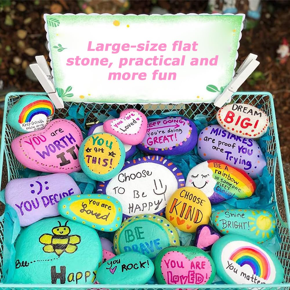 MOTRAIN 35Pcs Natural River Painting Rocks, Hand Selected Smooth Painting Stones, Assorted 5-8Cm/1.9-3.1In Flat Smooth Pebbles for Arts, Crafts, Aquariums, Garden & DIY Decoration image number 6