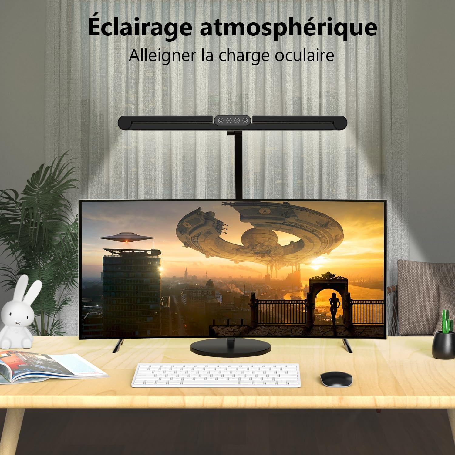 24W LED Desk Lamp with Metal Base, 1500LM Powerful 3-Head Lamp for PC Screen, 72 Cm Architect Light with Flexible Arm, Touch Control image number 2