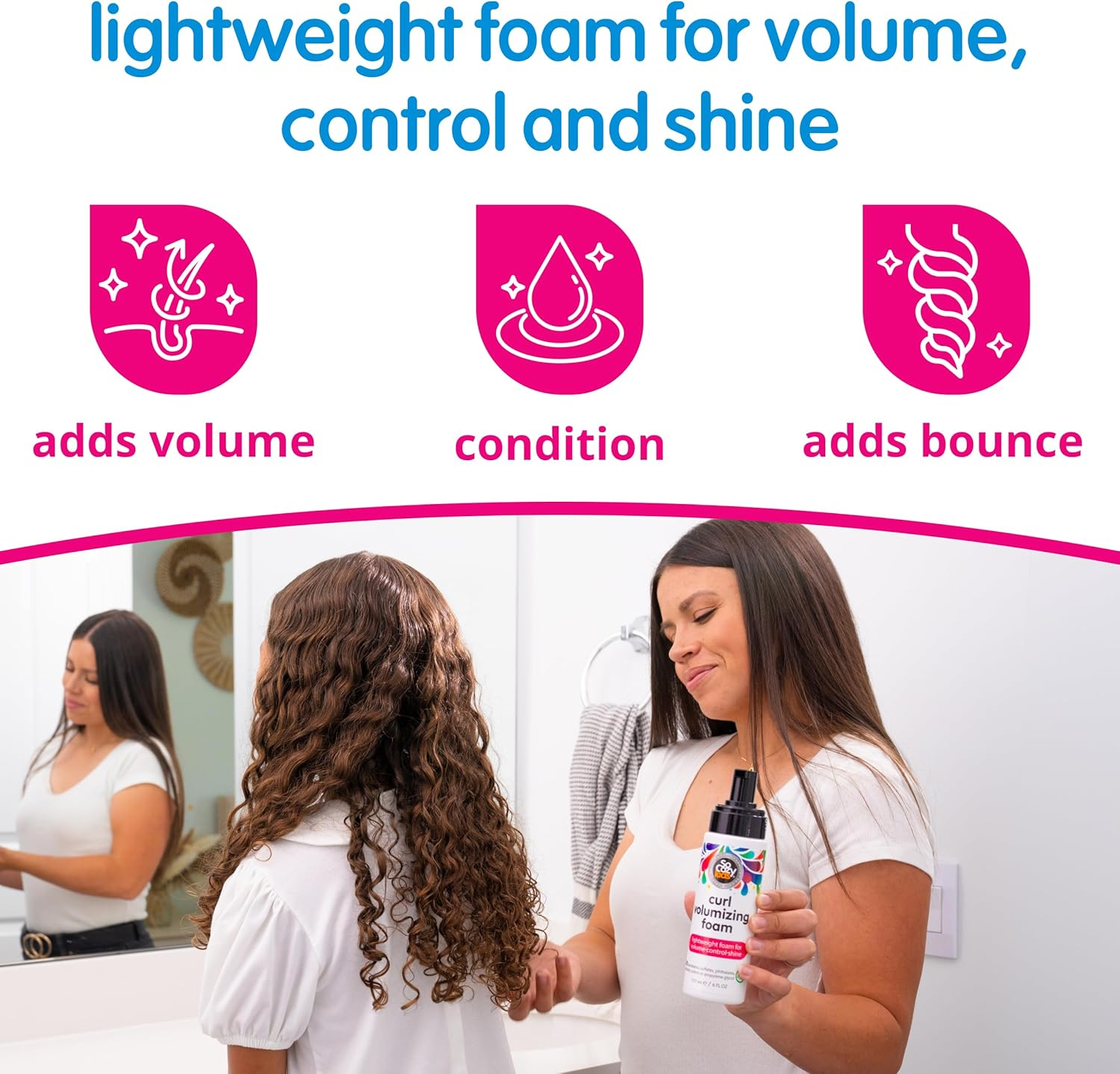 Socozy Hair Mousse for Kids, Curl Volumizing Foam Mousse for Curly Hair (6 Fl Oz) Enhances Shine & Volume, Gentle Formula with Panthenol, Hydrolyzed Proteins & Keratin, Paraben & Sulfate-Free image number 3