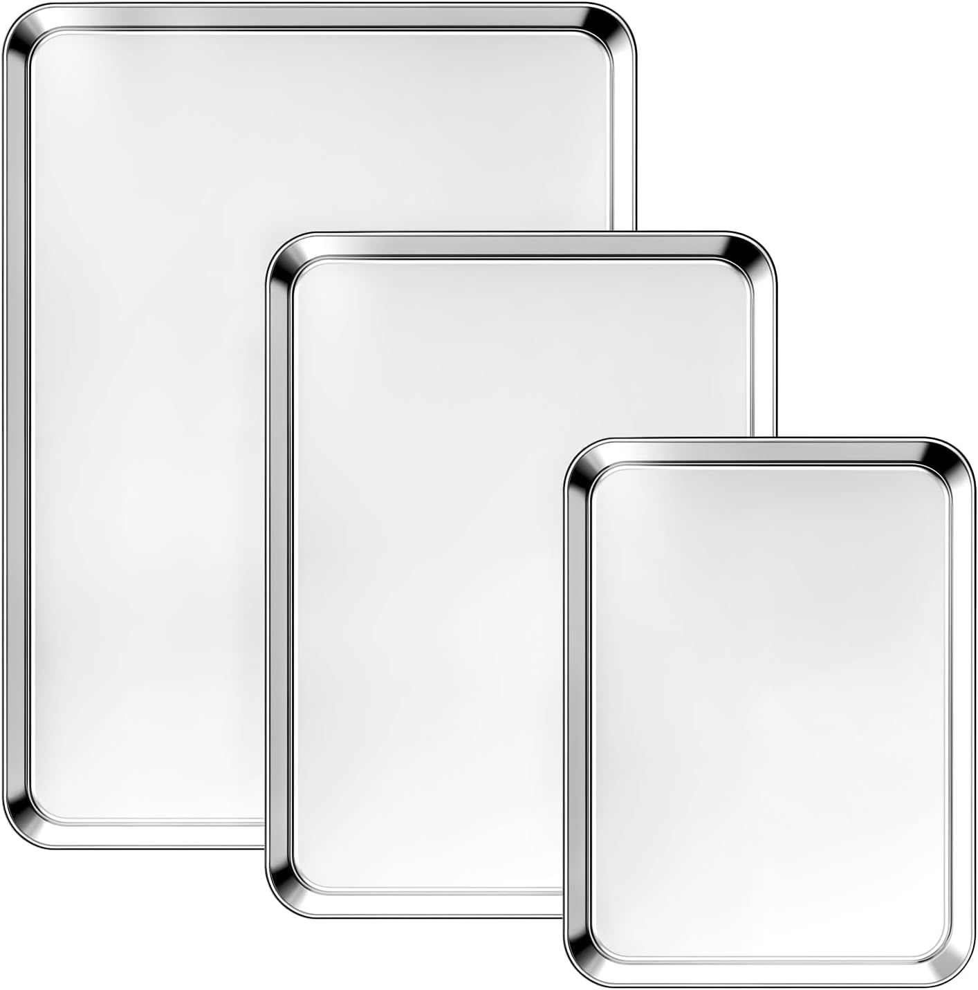 Shakico Stainless Steel Baking Tray - 3 Pack Oven Baking Tray, Non Stick & Non Toxic Baking Sheet for Cooking, Roasting, Heavy Duty Bakeware Sets, 22.8/31.5/40.6 Cm image number 2