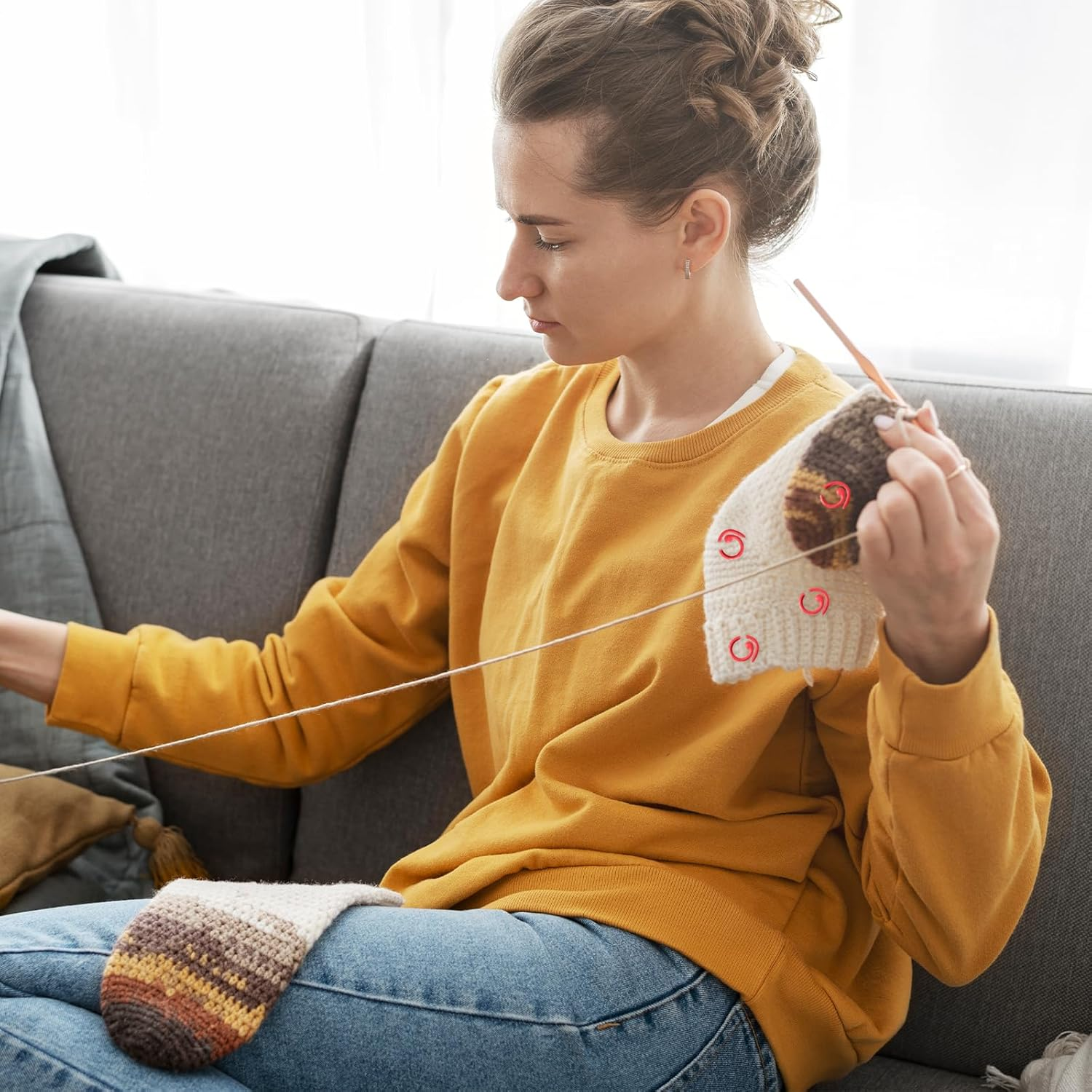 TEAONE Knitting Split Rings, 30 PCS Metal Stitch Marker Rings for DIY, Sewing Tool Accessories (Colorful) image number 6