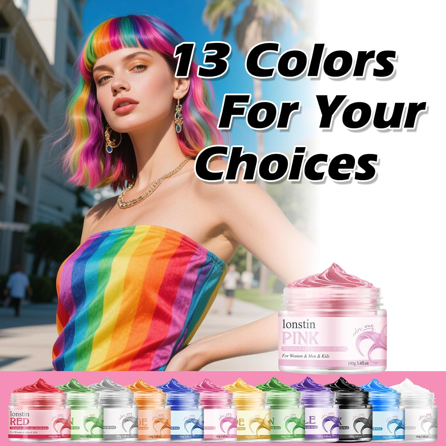 Lonstin Light Pink Hair Wax 100G Temporary Hair Color for Kids and Adults Washable Non Sticky Easy to Apply Suitable for Cosplay Halloween Party and Everyday Hair Styling image number 4