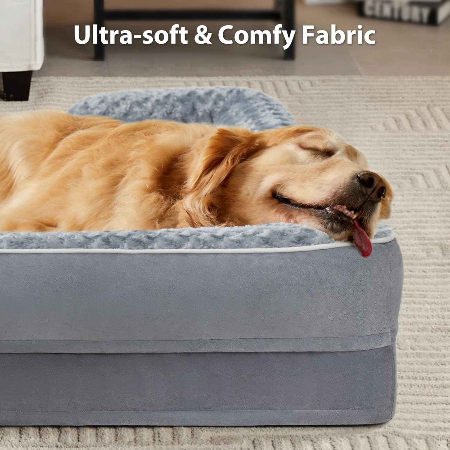 Dog Beds for Large Dogs, Washable Dog Bed, Bolster Dog Sofa Bed with Waterproof Lining & Non-Skid Bottom, Orthopedic Egg Foam Dog Couch for Pet Sleeping, Pet Bed for Large Dog(Grey,90X70X16Cm) image number 1