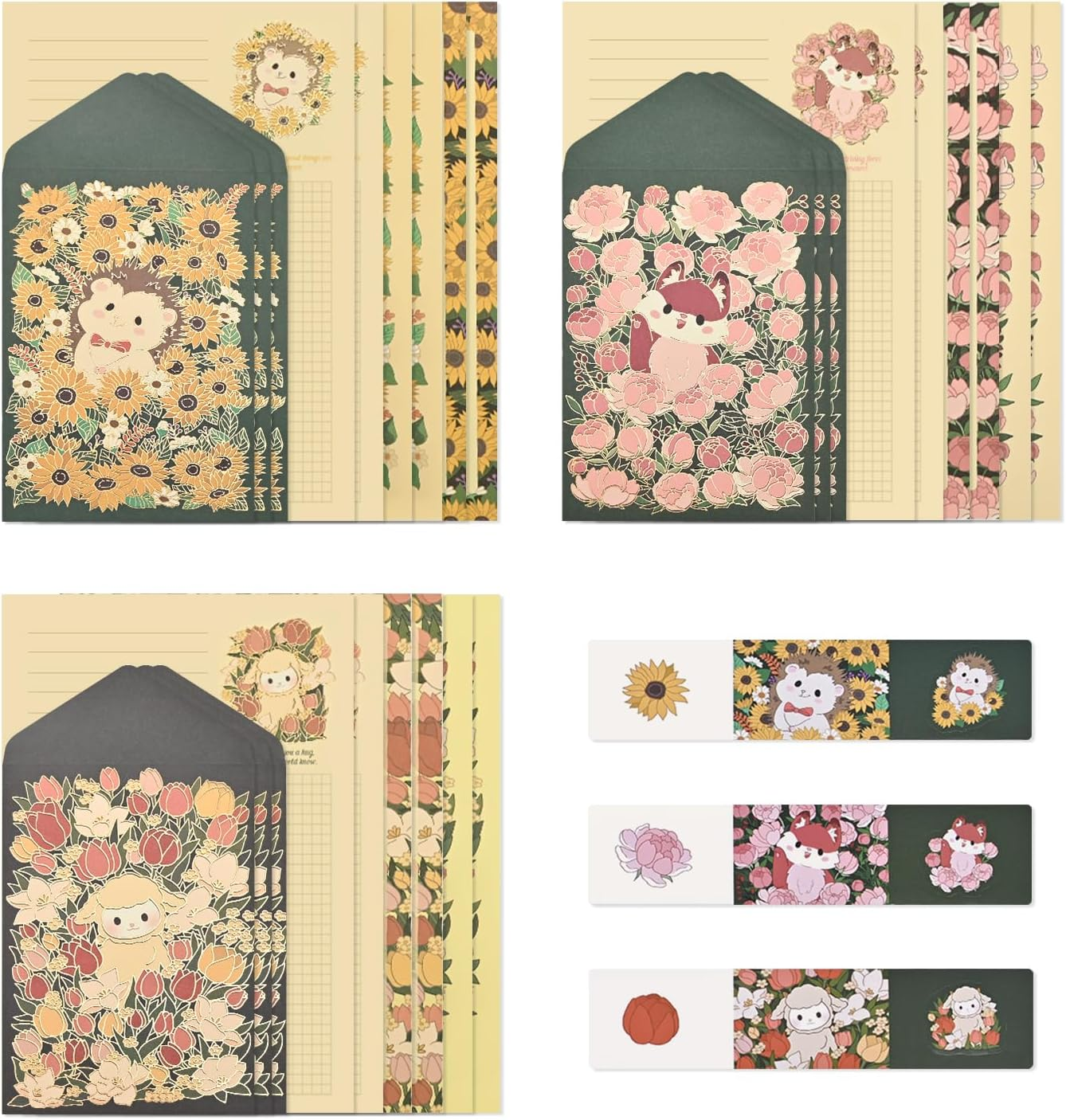 BAYTORY 36Pcs Stationery Paper and Envelopes Set, Cute Animal Patterns Envelope, Love Letter Papers Letter Writing Kit, 18 Paper Sheets + 9 Envelopes (Sheep, Hedgehog, Fox) image number 5