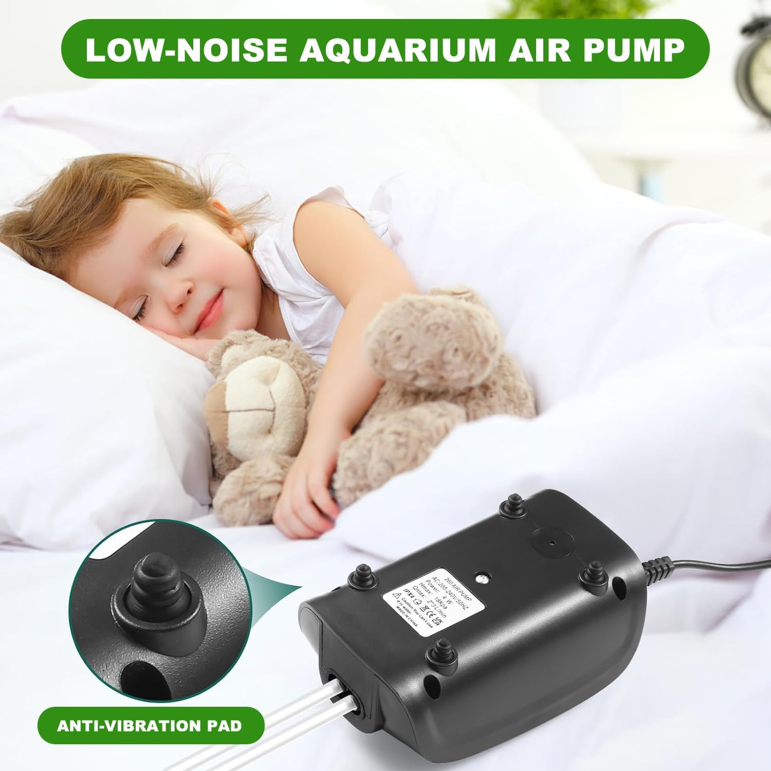 Aquarium Air Pump, 2 * 3L/Min Adjustable Powerful Fish Tank Air Pump, Quiet Fish Tank Oxygen Aerator Pump with Accessories for 1-125 Gallon Tanks image number 3