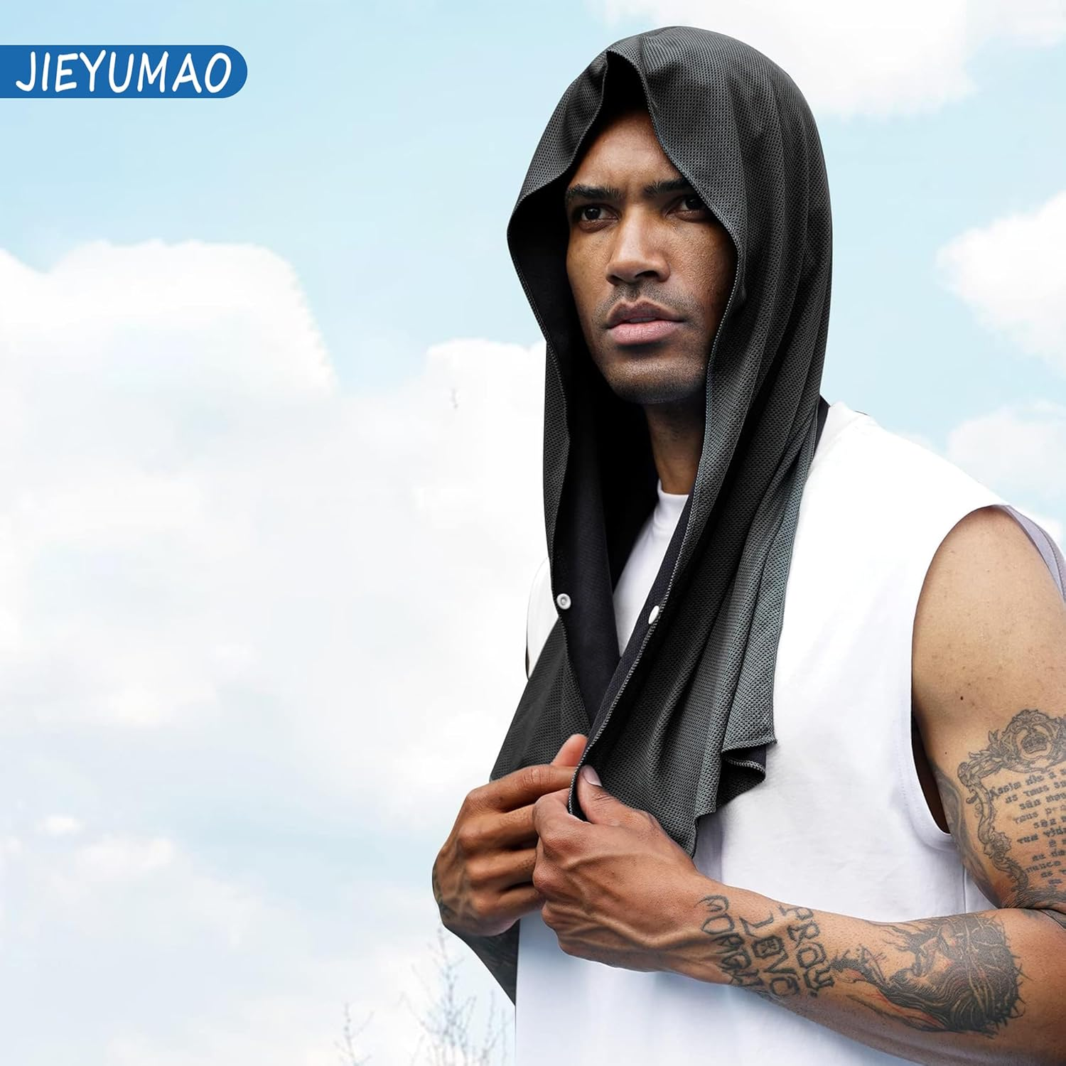 JIEYUMAO 4Pcs Cooling Hoodie Towel, 2 Styles Cooling Towels for Neck and Face, UV Sun Protection Coolin Neck Wraps Ice Sports Towel Lightweight Sport Head Towel for Yoga Running Hiking image number 6