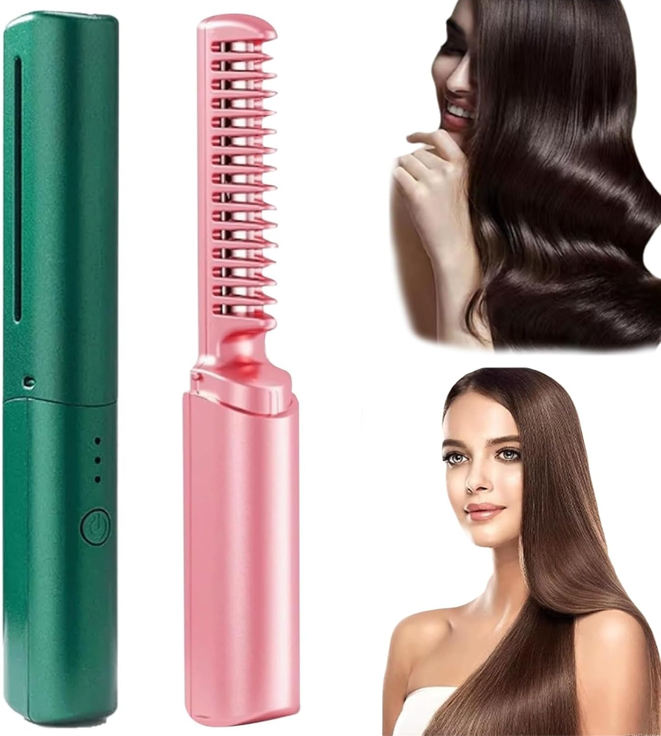 2024 Latest Hairdressing Comb, Rechargeable Mini Hair Straightener, Portable Hair Straightener Cordless, 3 Temperature Adjustments Travel Size Electric Flat Iron, Styling Combs (Pink)