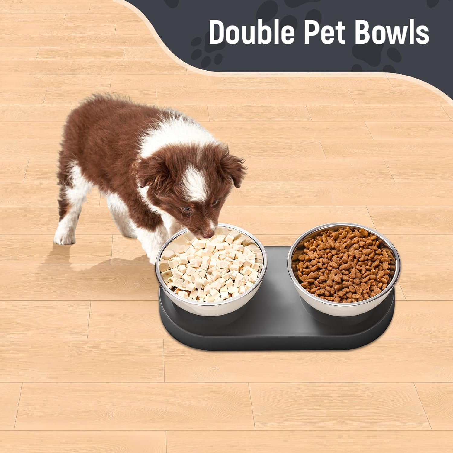 Marchul Stainless Steel Elevated Dog Food Bowls Set with Spill Proof Dish Mat, Raised Tilted Cat Bowl for Healthy Digestion, 1-Second Detachable & Dishwasher Safe image number 1