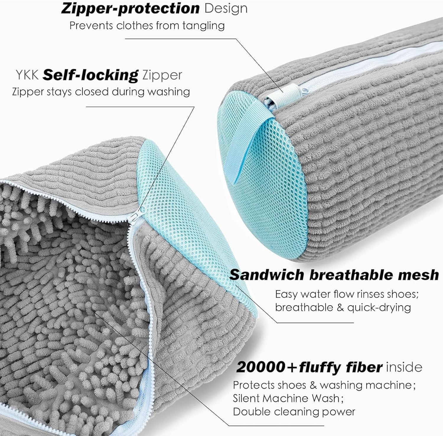Shoe Washing Bags for Washing Machine &ndash; 2 Pack Reusable Mesh Laundry Bags for Sneakers, Boots & Tennis Shoes &ndash; Durable 360&deg; Wrap Shoe Cleaner Bag for Washer & Dryer &ndash; Grey image number 6