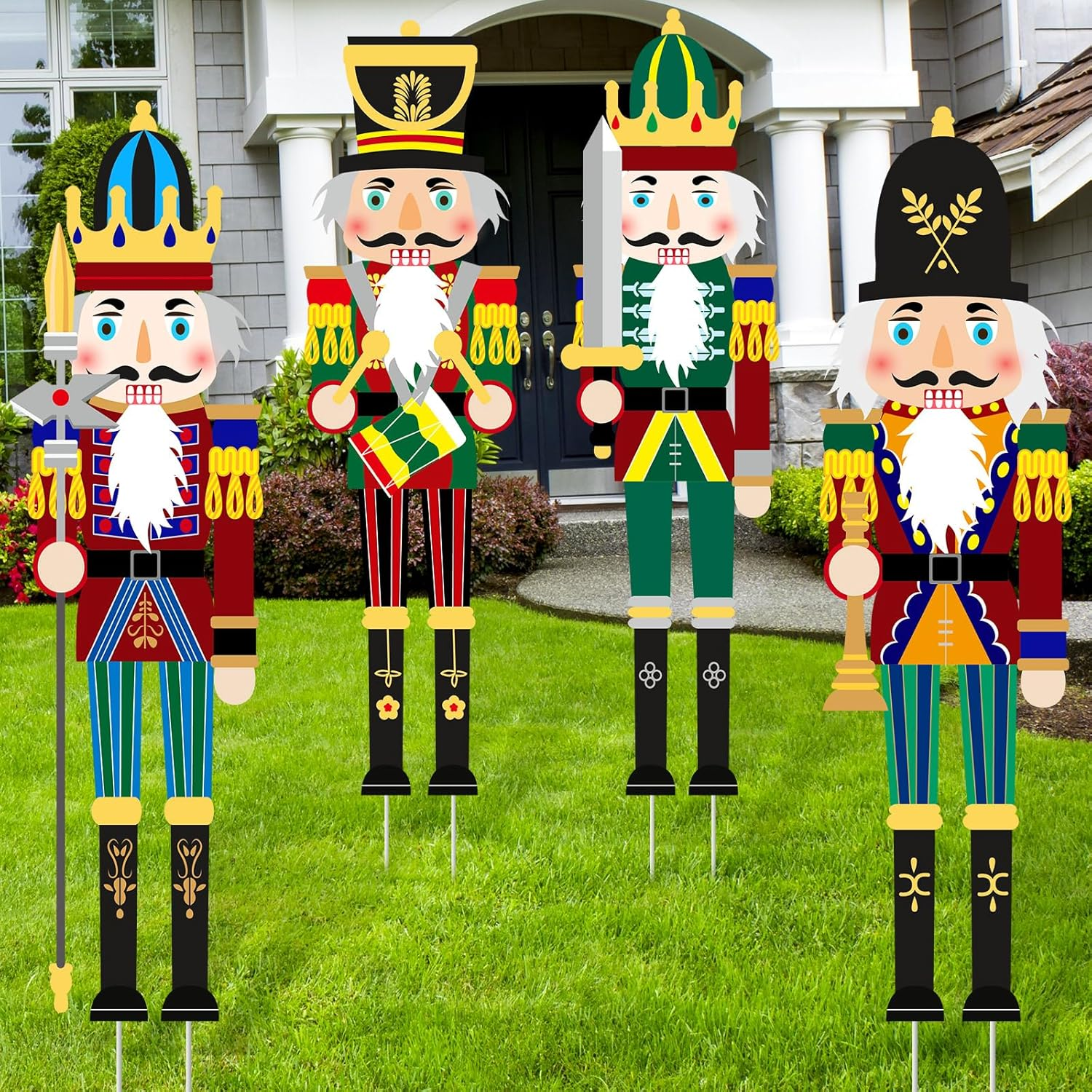 Soaoo 4 Pcs Large Christmas Nutcracker Yard Sign with Stakes 39.4 Inch Christmas Nutcracker Decorations Outdoor Holiday Giant Nutcracker Garden Decor for outside Xmas Courtyard Lawn Party Supplies image number 6