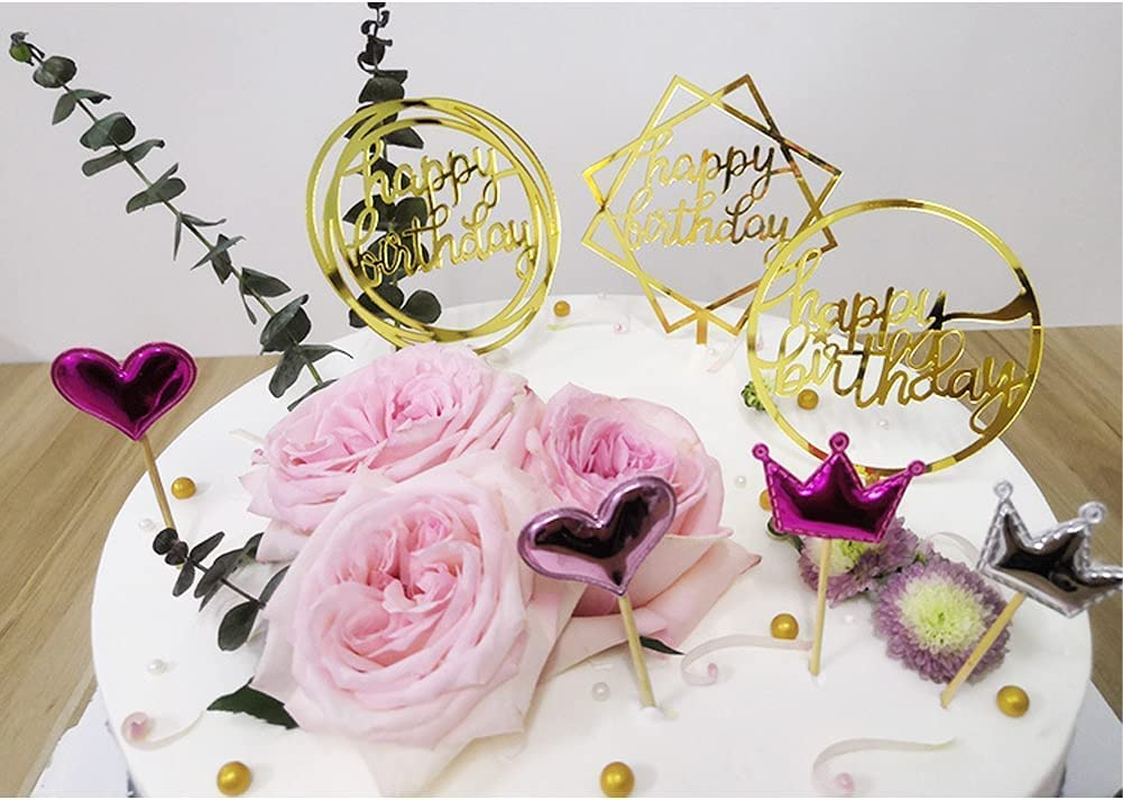6 Pack Gold Birthday Cake Topper Set, Acrylic Happy Birthday Cake Toppers Cupcake Toppers,Double-Sided Glitter Happy Birthday Gold Cake Topper Set,Acrylic Happy Birthday Cake Toppers Cupcake Toppers image number 4