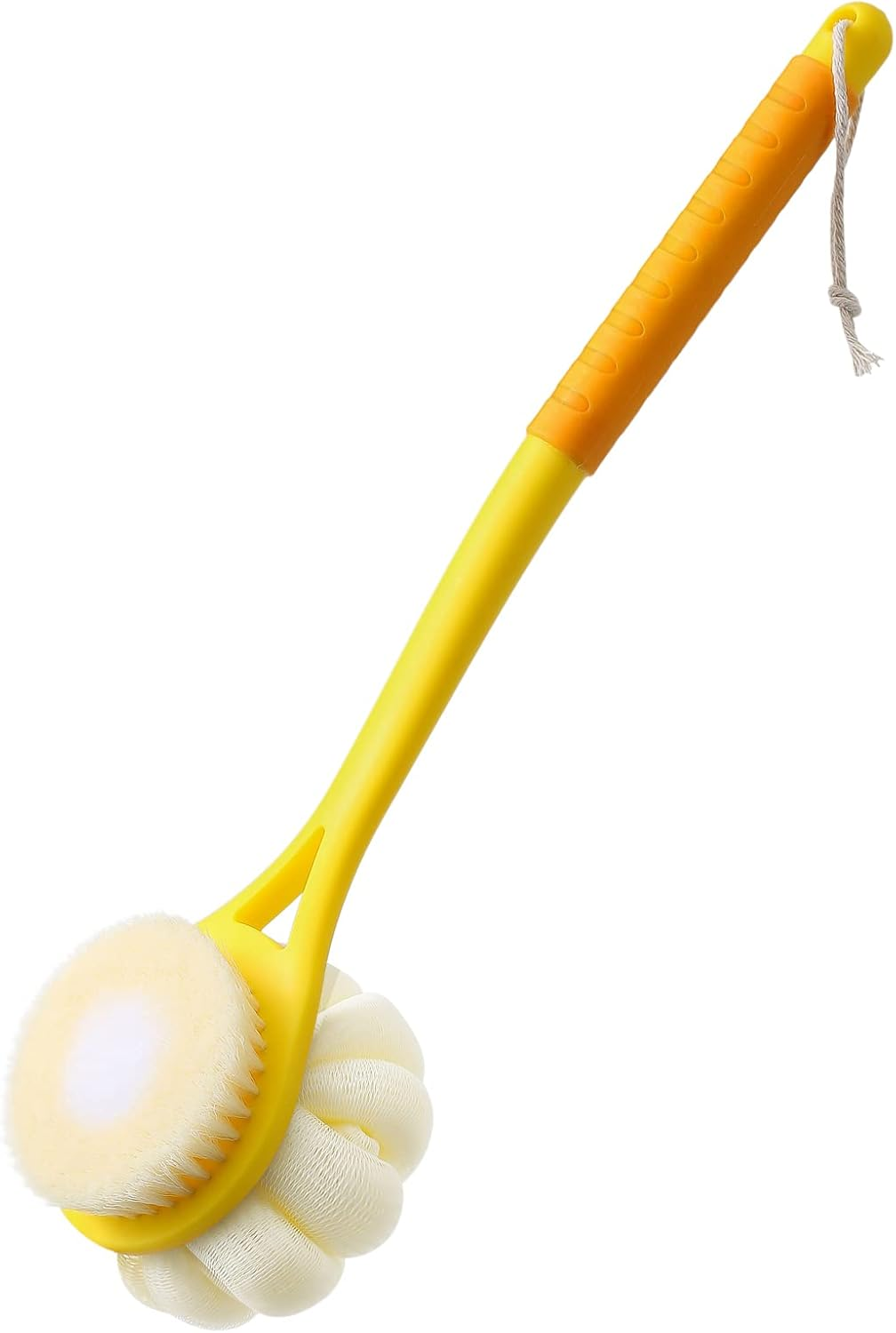 Shower Body Brush,Soft Bristles and Beautiful Pumpkin Loofah 14&rdquo; Long Handle Back Scrubber Bath Mesh Sponge for Skin Exfoliating Bath,Massage Bristles Suitable for Wet or Dry,Men and Women (Grey)