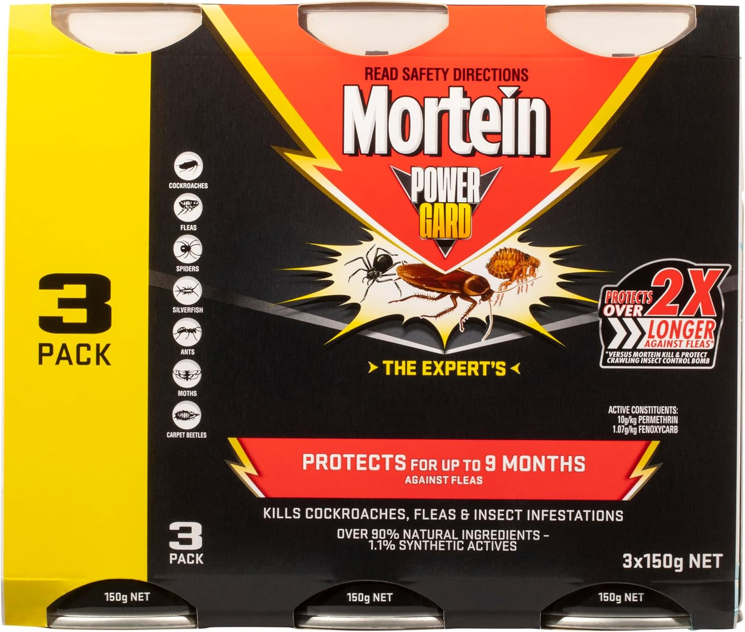 Mortein Power Gard Flea & Crawling Insect Control Bomb Spray 150 G (Pack of 3) image number 5