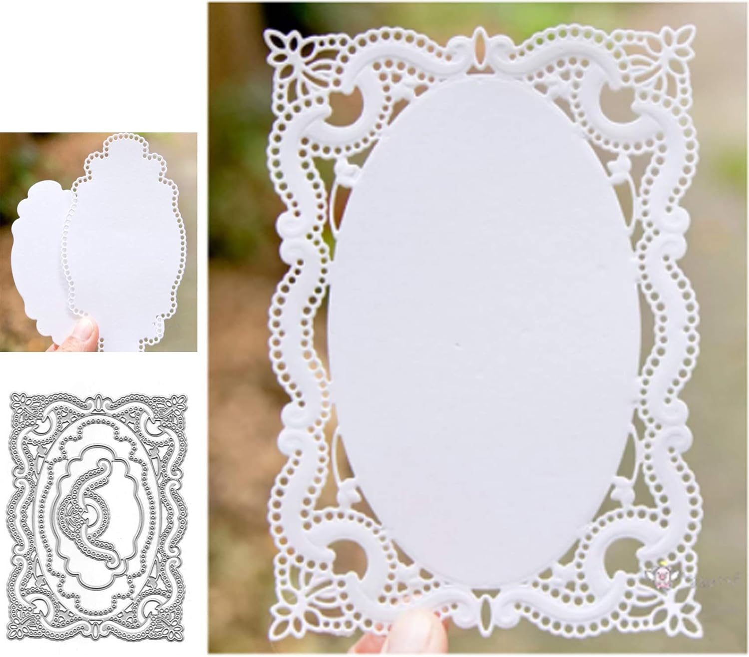 Lace Flower Frame Metal Die Cuts, Wedding Lace Edge Hole Rectangular Frame Cutting Dies Cut Stencils for DIY Scrapbooking Album Decorative Embossing Paper Dies Card Making image number 4