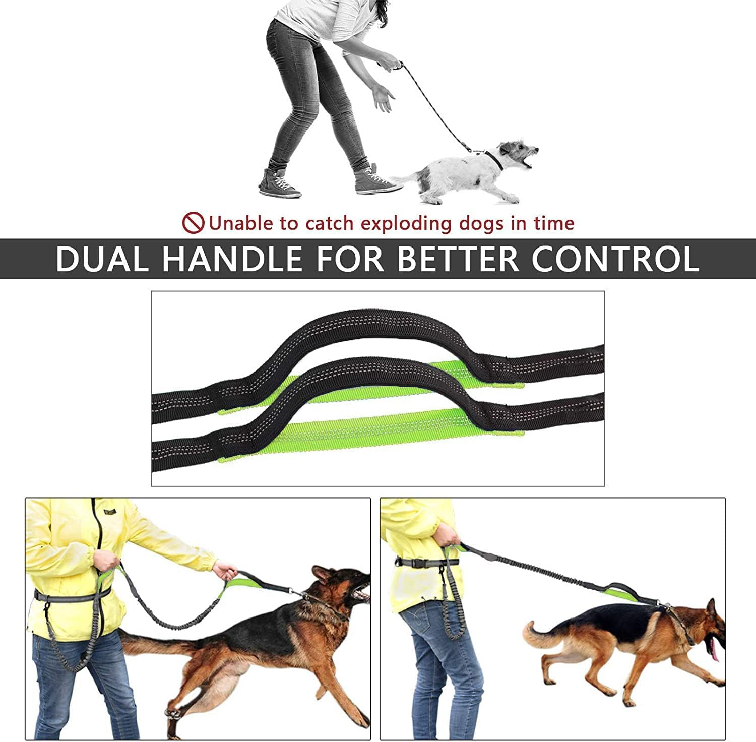 UPET Hands Free Dog Leash Professional Reflective Training Leashes Small Medium and Large Dogs Accessories Leads Suitable for Running Walking Jogging Hiking Adjustable Waist Belt Zipper Pouch（Green） - Green image number 6
