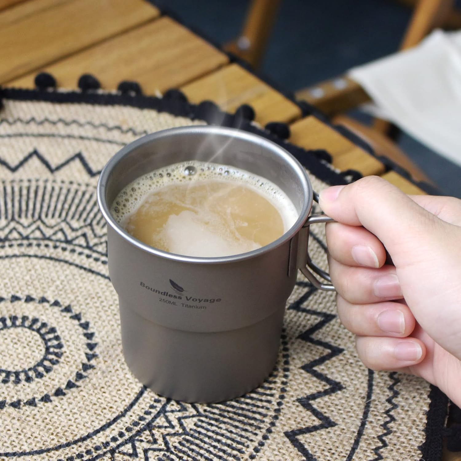 Boundless Voyage Titan Ti-3051-D Camping Mug Portable Stackable Cup Outdoor Water Coffee Cup with Lid image number 4