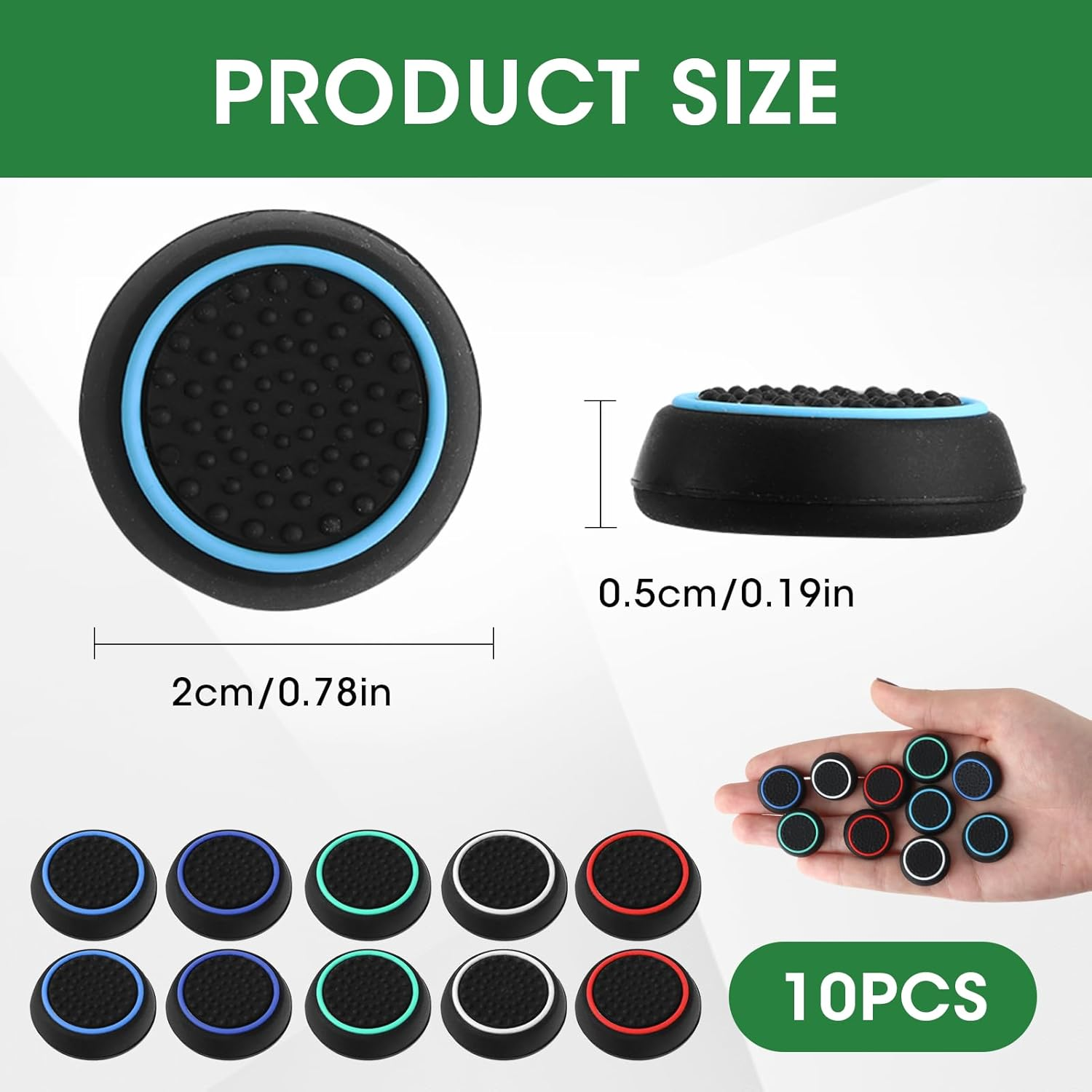 10 Pcs Thumb Cover, Thumb Grips - Silicone Thumbstick Caps Accessory Set Performance Joystick Controller Cap Replacement Compatible with Ps5 & Ps4, Xbox, Steam Deck Etc (5 Colors) image number 5