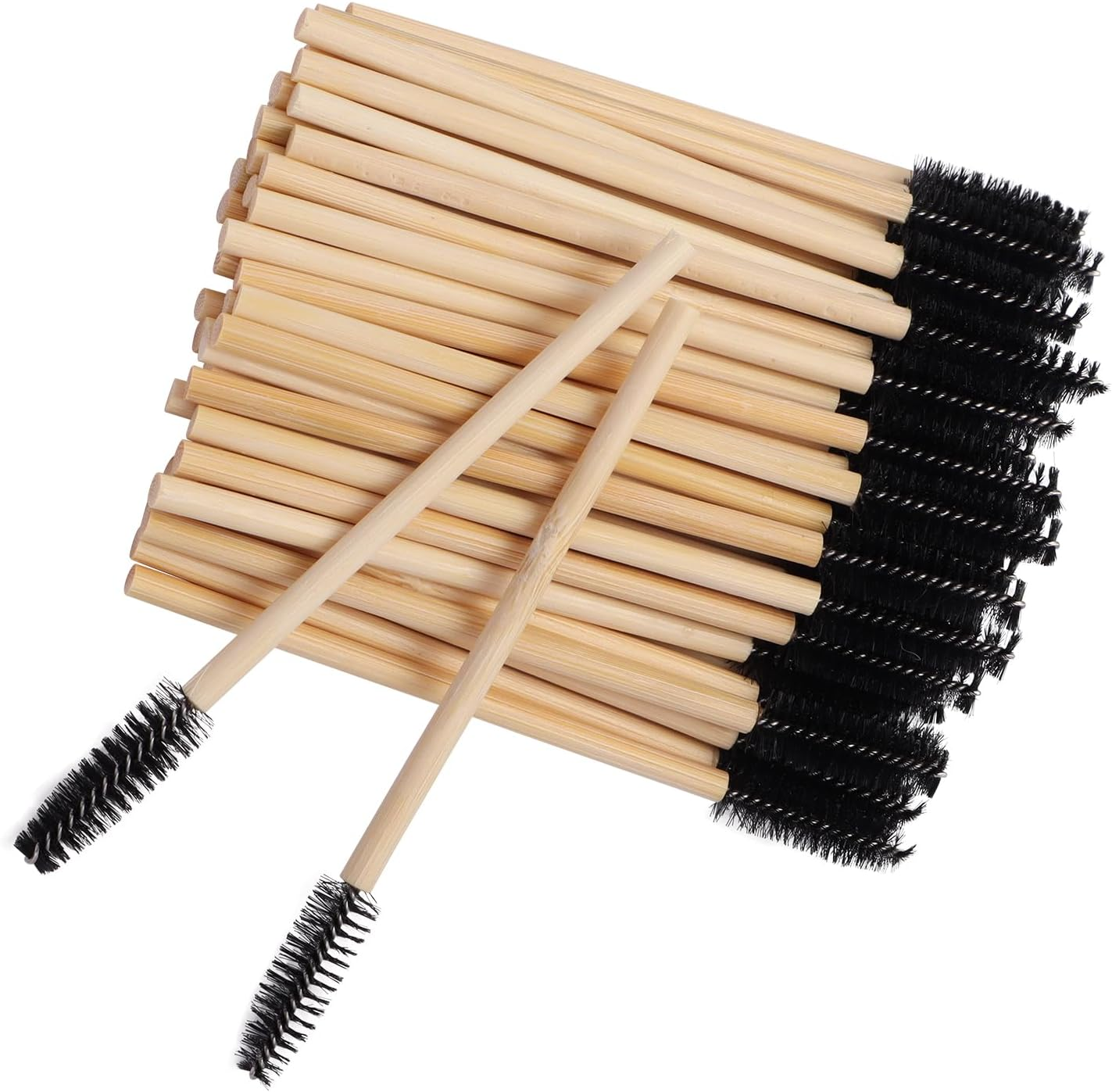 100Pcs Disposable Eyebrow Brushes Bamboo Handle Eyelash Brush Makeup Brush Eyelash Extension Mascara Wand Applicator Tools image number 2