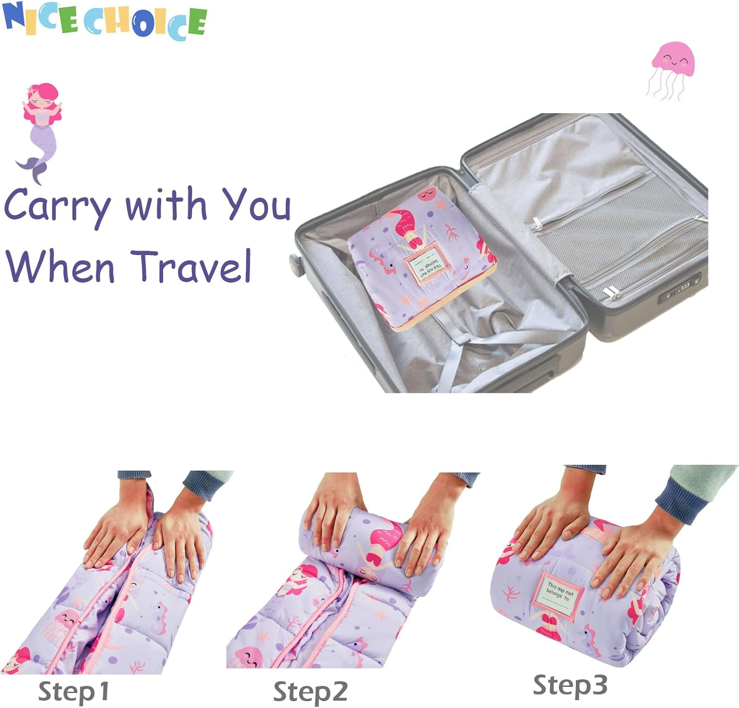 Toddler Nap Mat with Pillow and Blanket, Extra Large Rolled Napping Mats,Slumber Bags for Boys Girls,Kids Sleeping Bag for Daycare, Preschool Travel Camping image number 4