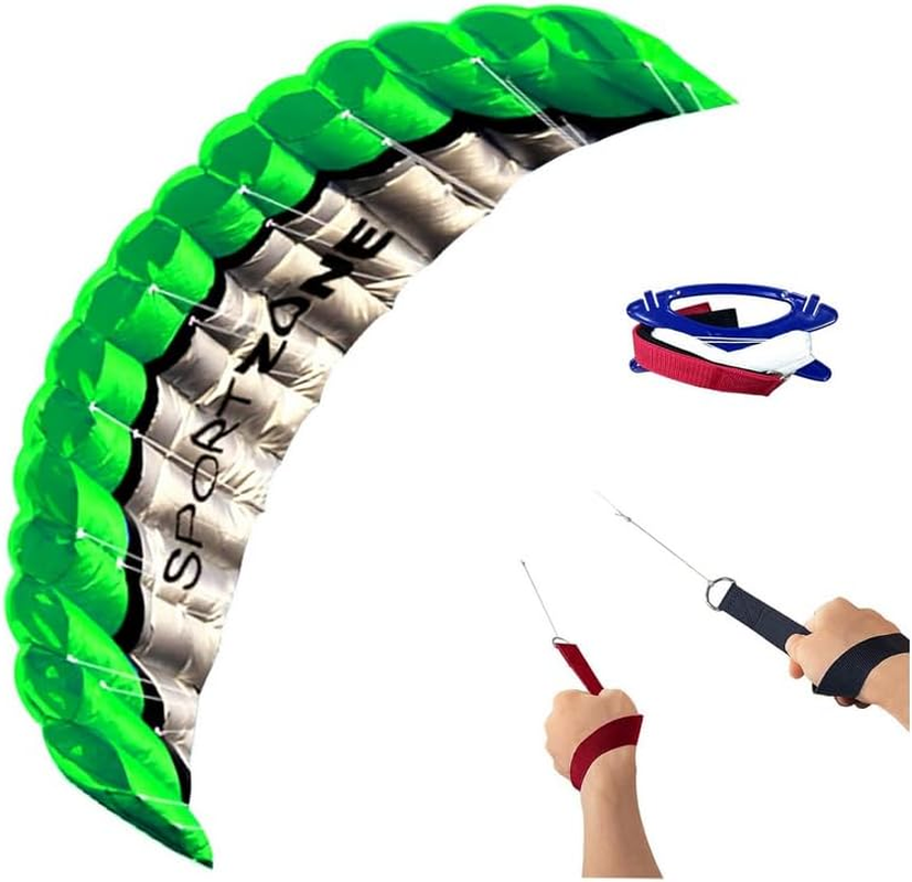 Touch the Sky 100 Inch Double Cord Stunt Parachute Kite with Wrist Bands. Unique Structure Design, Excellent Outdoor Toy, Suitable for Advanced & Enthusiasts. (Green) image number 4
