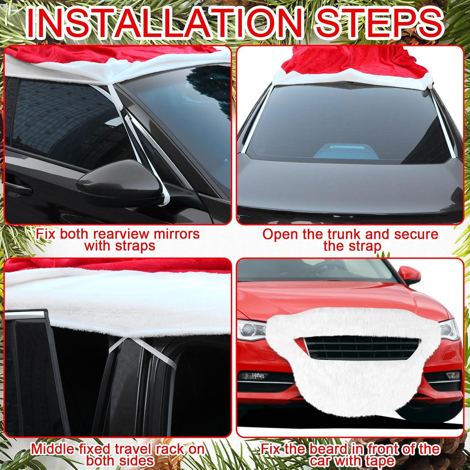 Datanly 18 Ft Giant Christmas Decorations for Car Golf Cart Santa Hat for Car Velvet Santa Hat with Beard Car Accessories Santa Claus Decorations for Cars Christmas Car Decor Cover for Most Car image number 6