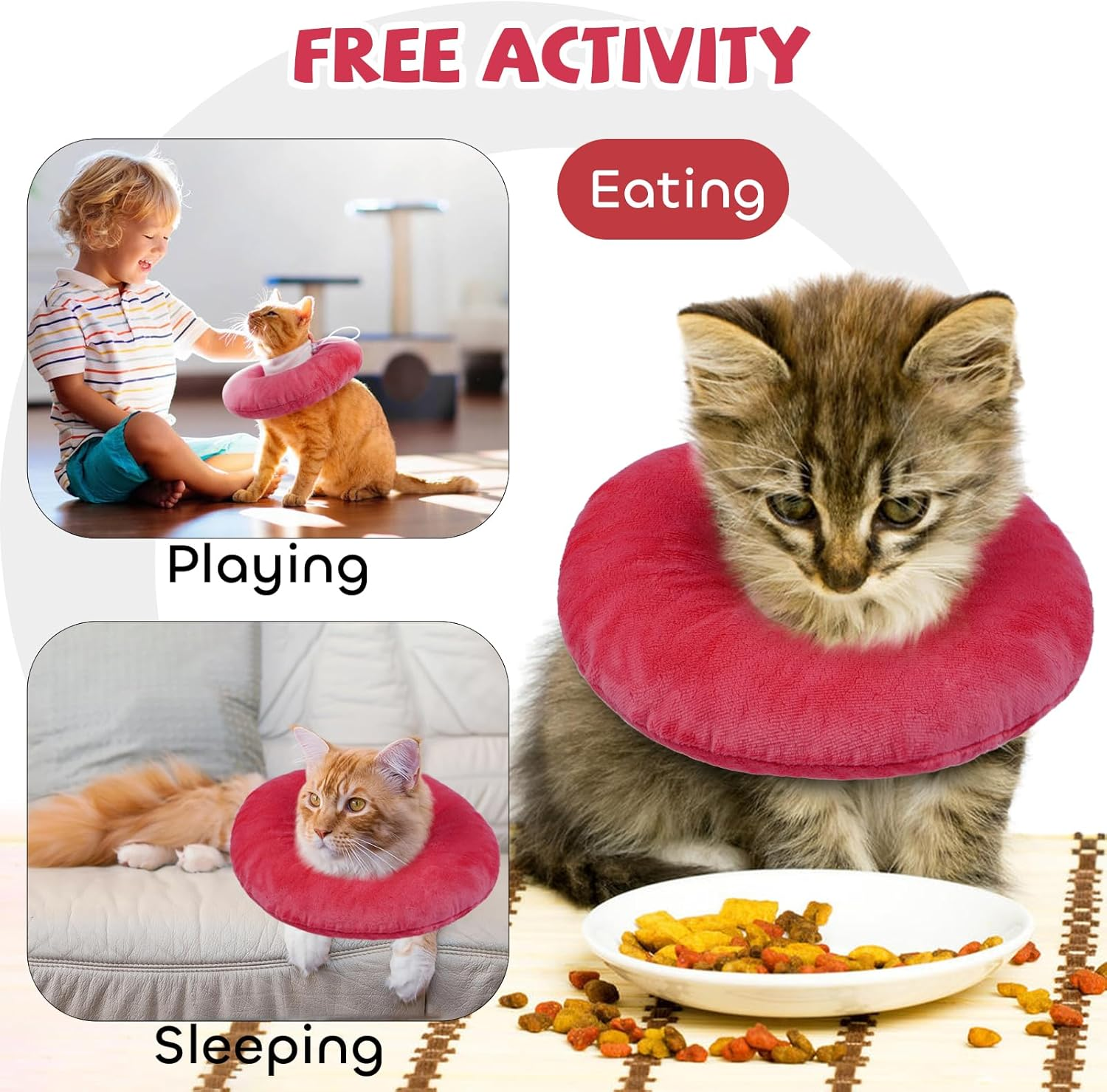 Lelepet Cat Recovery Collar, Soft Small Cat Cones, Pet Neck Protector, Adjustable Pet Elizabethan Collar to Stop Licking after Surgery Kitten Cones for Cats Small Dogs Recovery Cone, Pink L image number 2