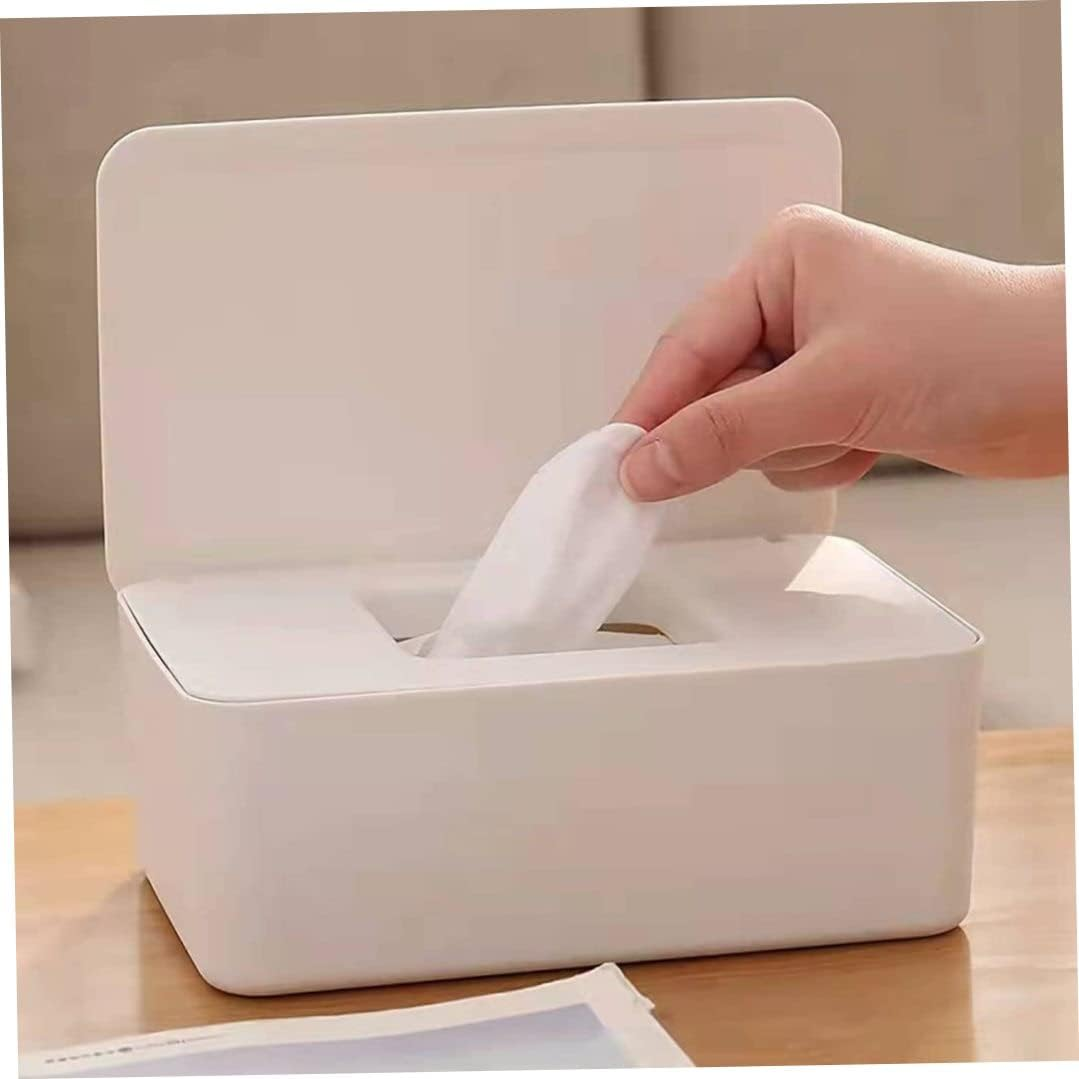 Baby Wipe Dispenser Holder, Baby Wipes Case, Baby Wipe Holder Keeps Diaper Wipes Fresh Wipe Container (White) Portable Disposable Mask Storage Box Desktop Tissue Box with Lid image number 4