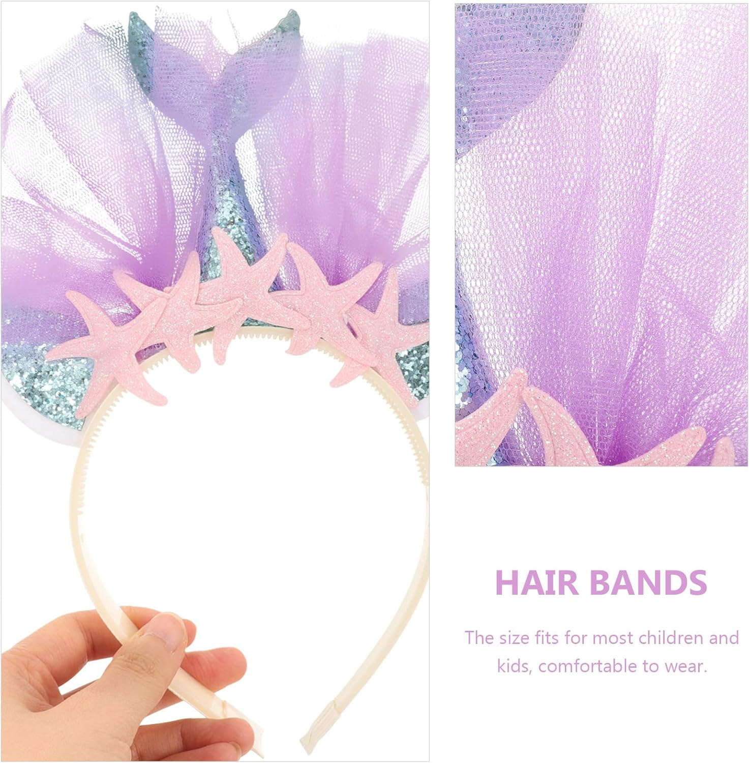 Healvian Glittering Mermaid Headbands Adorable Mesh Hair Headpiece Party Decoration for Kids (Random Style) image number 5