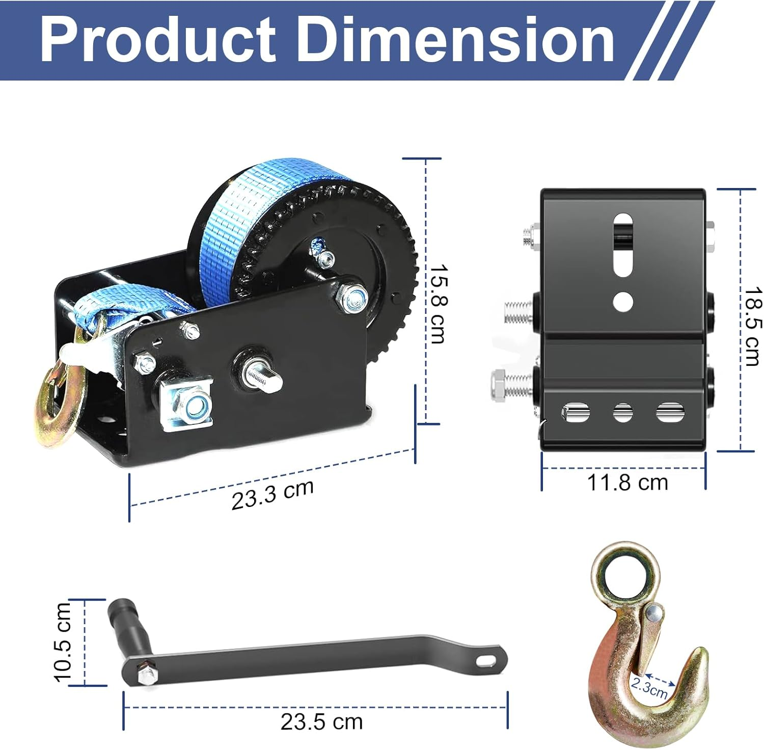 Boat Trailer Winch 3200Lbs with 33Ft(10M) Polyester Strap Hand Winch with Heavy Duty Hook 2 Way Ratchet and 2 Speed Switchable for Boat Truck Trailer ATV Jet Ski image number 1