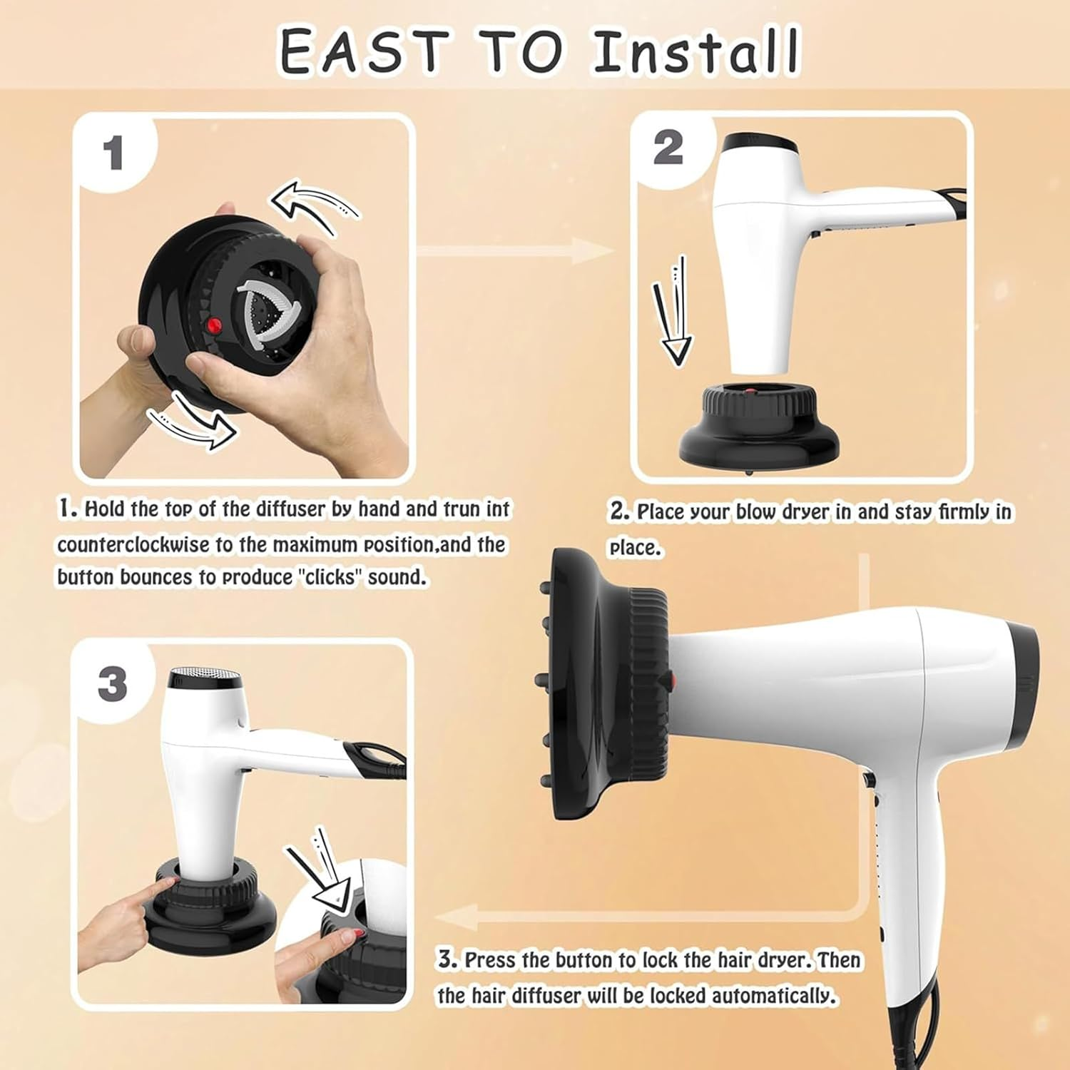 Curly Hair Diffuser - Hair Dryer Diffuser Attachment,Styling Appliances Parts for Drying Heat Blow Natural Straight Wave Wavy Travel Vacation Spa Summer Morning Night Day image number 6