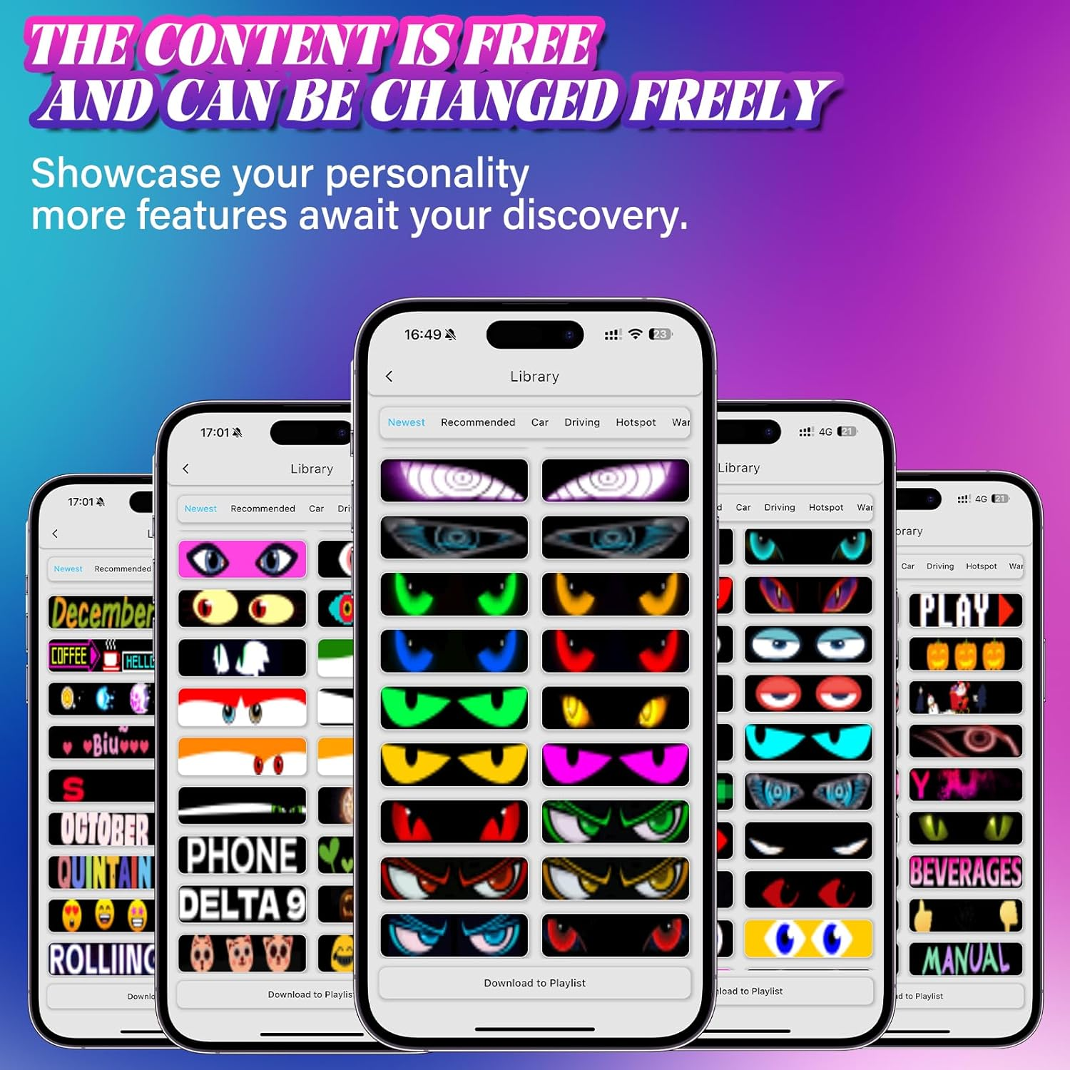 Devil Eyes Light for Car Windshield - 23.4"X4.7" Programmable RGB Accent Lights with APP Control, Custom Text & Music Sync - Easy Install Waterproof Warning Lights for Car, SUV, Truck (2-Pack) image number 3