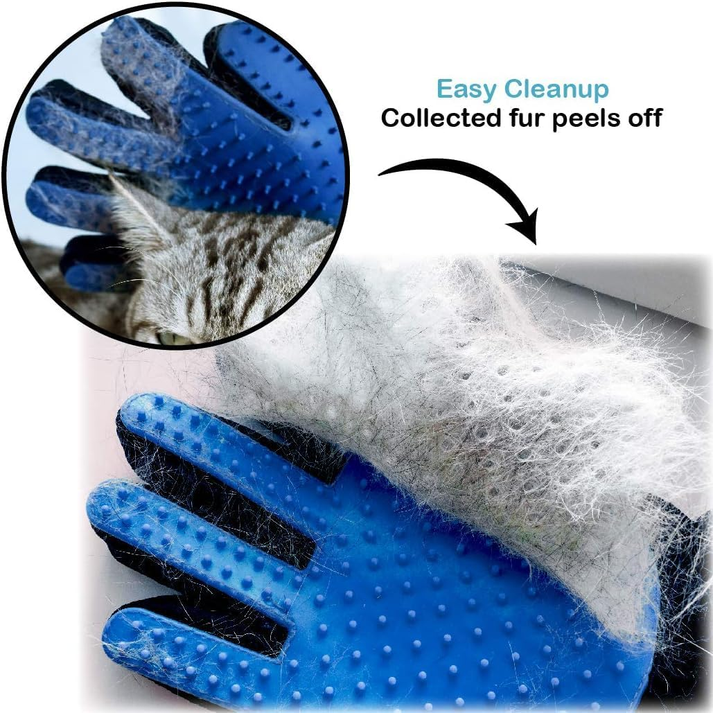 2PCS Dog Grooming Gloves Best Professional Deshedding, Brushing, Cleaning Mitt Tool for Small, Medium or Large Dogs & Cats. Fur & Hair Remover. Prevents Matted Coats. Soft Rubber Bristle Brush-Blue image number 1