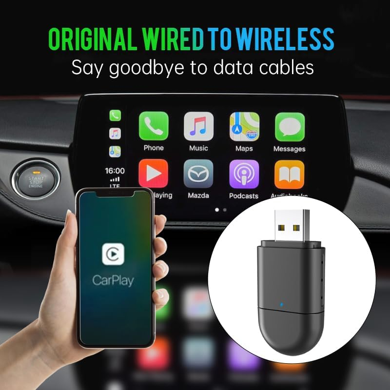 2 in 1 Wireless Carplay Adapter, Plug & Play Magic Link Carplay Stable Fast Connection, Convert Factory Wired to Wireless Carplay Dongle/Android Auto Adapter for 2016+ Cars image number 2
