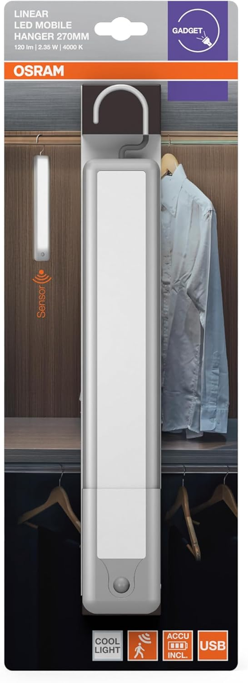 OSRAM LINEARLED Mobile Pendant Light with Hanging Device in White, USB Charging Function, Switch and Motion Sensor, 3 M Radius, IP20 Protection for Indoor Use image number 1