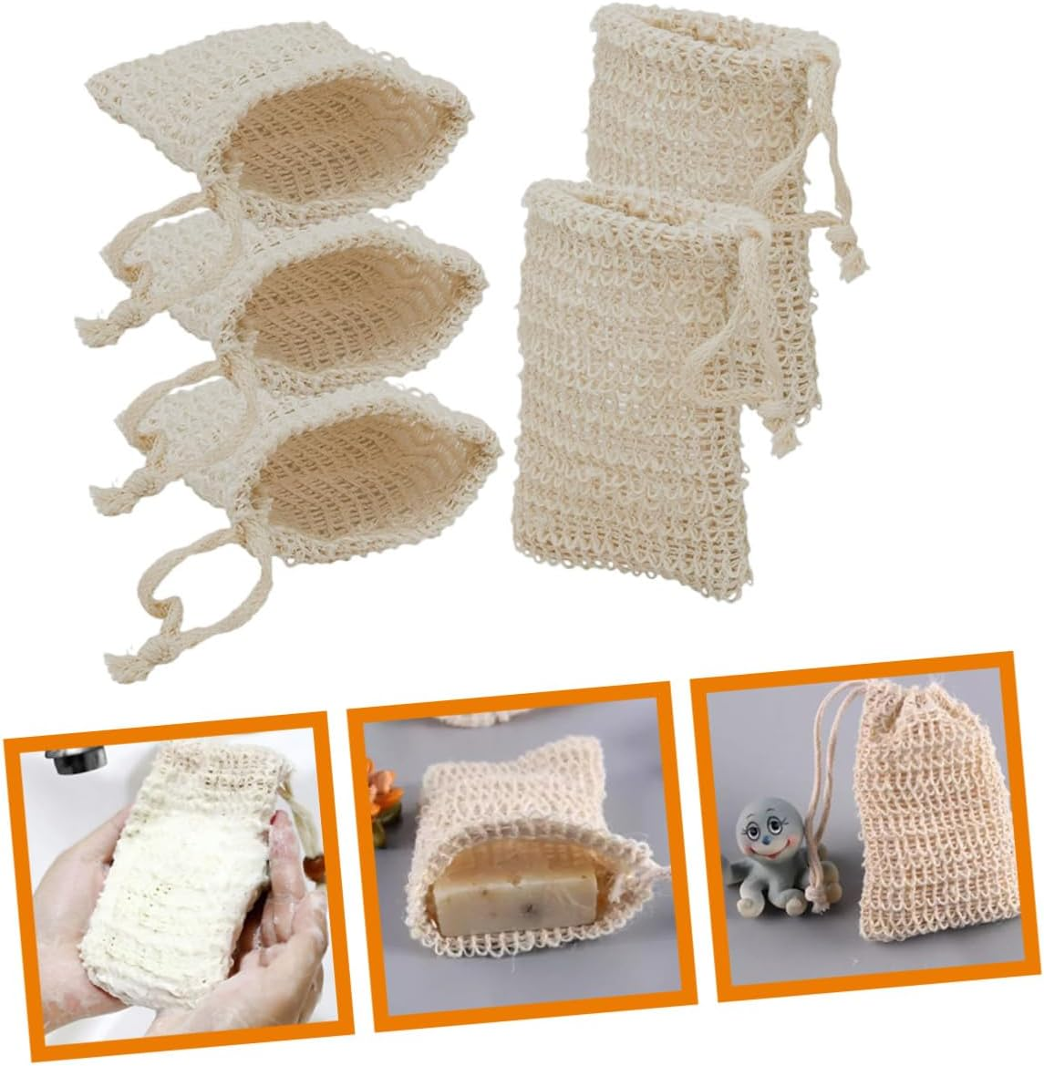 GLEAVI 5Pcs Soap Foaming Bags Natural Cotton Exfoliating Soap Pouches for Shower Bath Care Drawstring Design for Easy Hanging and Bubble Creation image number 2