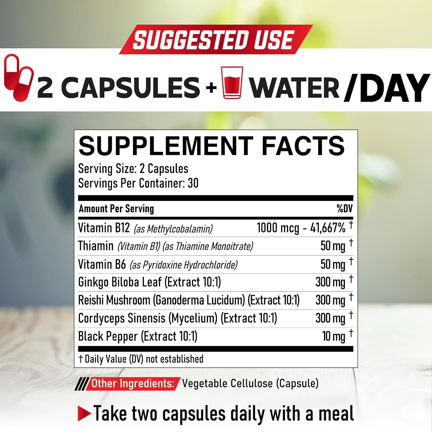 7In1 Vertigo Supplement 9200Mg Added Vitamin B1, Vitamin B6, Vitamin B12 (Methylcobalamin), Ginkgo Biloba & More - 60 Capsules for Brain, Heart & Immune Health image number 1