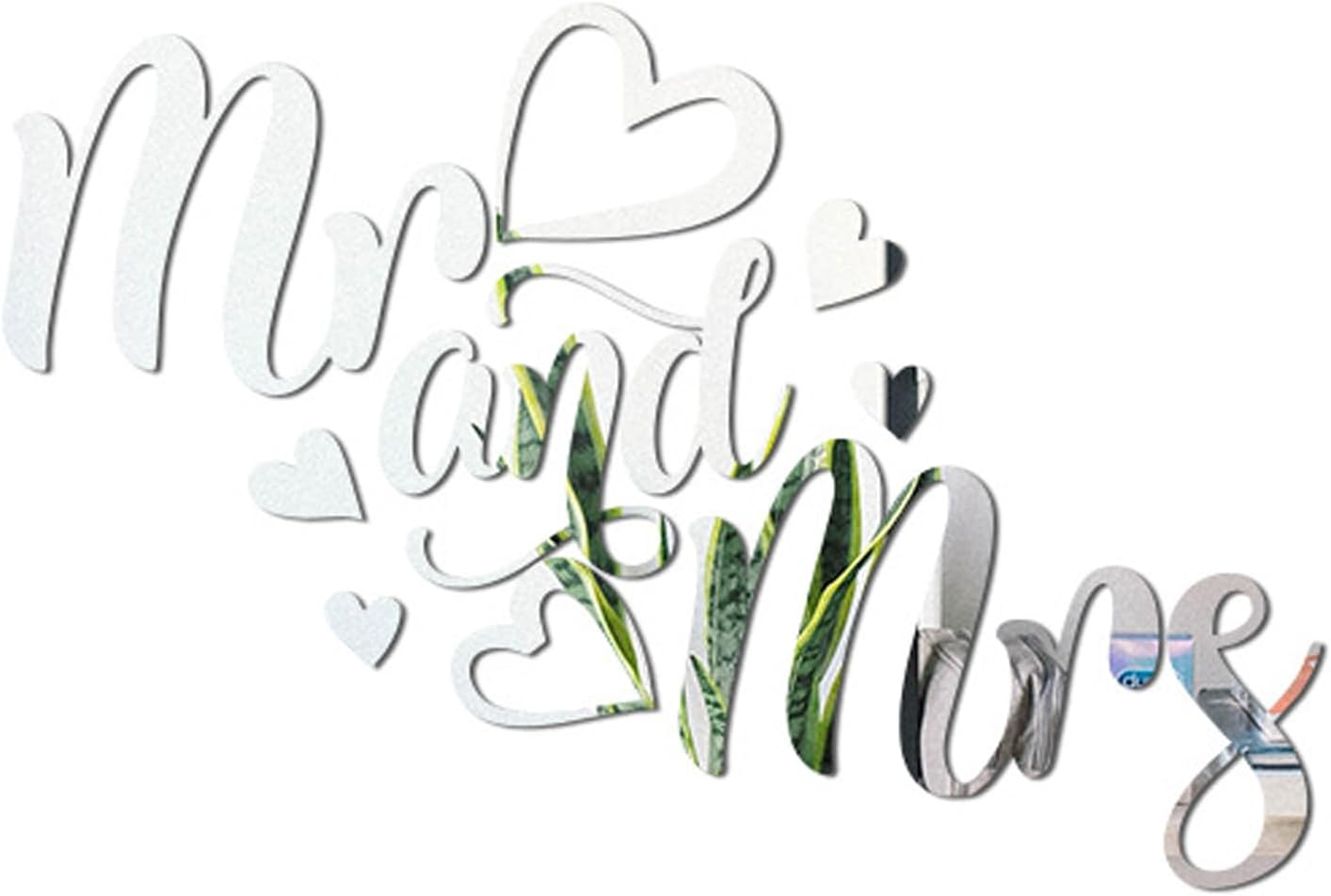 Mr and Mrs Mirror Wall Decal, Removable Bedroom Decor for Couples, Mr & Mrs Sign, 3D Acrylic Mirror Wall Sticker Wedding Decals, Lettering Saying Wall Art Room Home Decoration, Gold