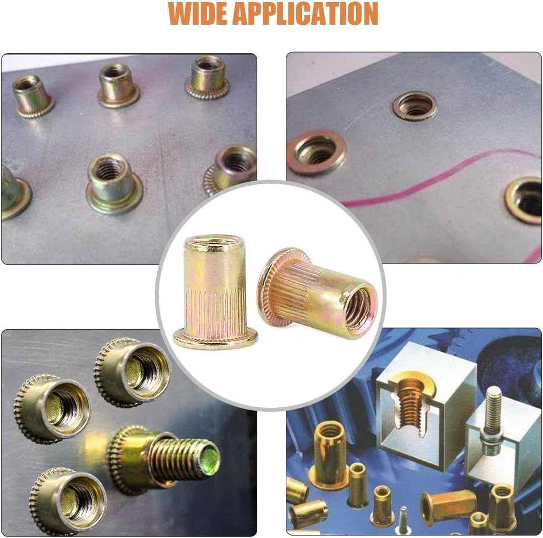 Keadic 100Pcs M8 Metric Zinc Plated Carbon Steel Rivet Nut Flat Head Threaded Insert Nutsert Kit (M8)