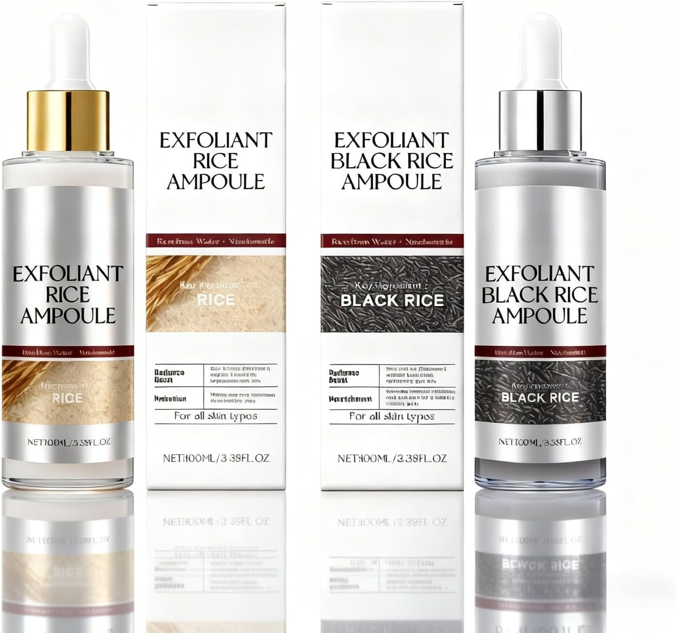 Exfoliating Rice Ampoule, Cleansing the Face for Exfoliation, Black and White Rice Exfoliating Liquid, Suitable for All Skin Types (White and Black)