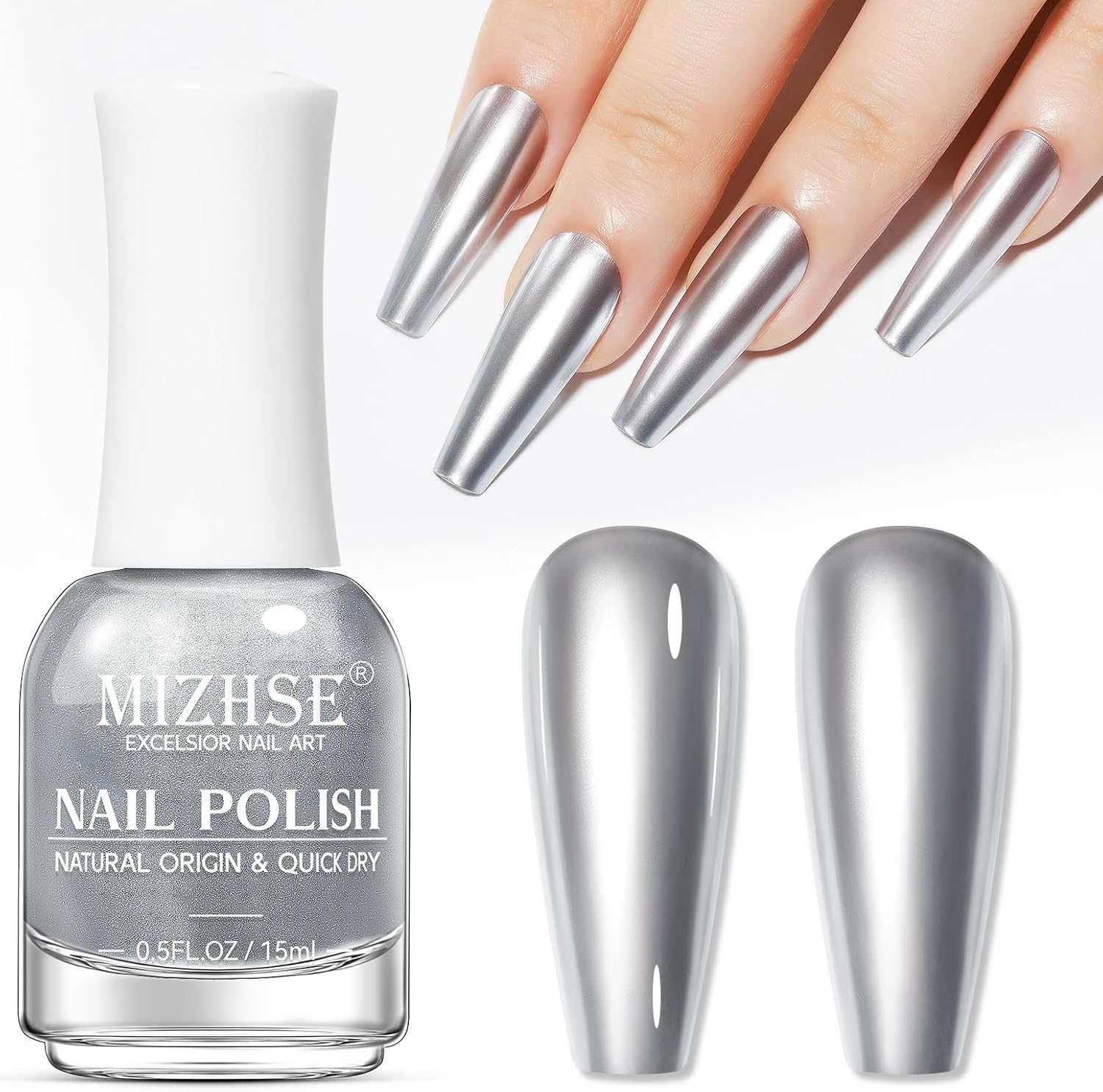 MIZHSE Silver Chrome Nail Polish, Quick Dry Metallic Nail Polish, Quick Dry Mirror Chrome Nail Lacquer Bright Color Oil-Based Nail Art Manicure Home DIY - Green Nail Polish image number 3