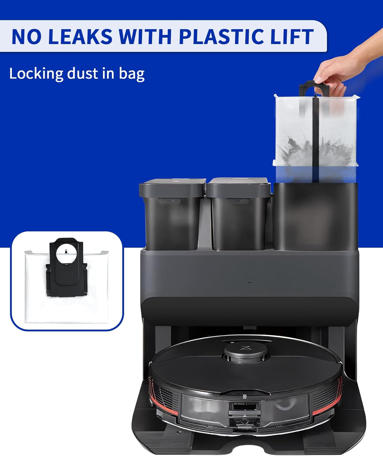 Reusable Dust Bags for Roborock S8 Pro Ultra, S8+, S7 Maxv Ultra/Max Ultra, Q5+, Q7+, Q5 Pro+, Q8 Max+ Robot Vacuum & Auto-Empty Dock Pure, 2.5L Reusable Vacuum Bags Replacement Parts, 3 Pack image number 6