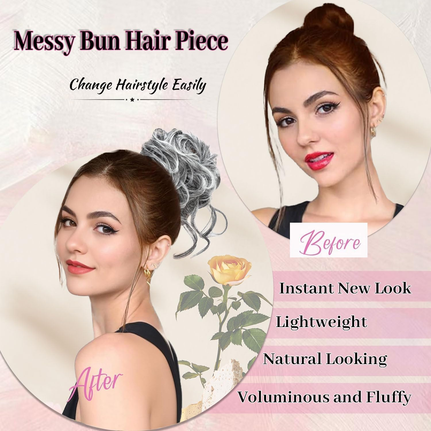 Fulang Hair Pack of 5 Hairpieces with Elastic Band, Large Bun Hairpiece, Wavy Natural Synthetic Hair Scrunchie, Women'S with Hair Updo Hair Extensions, Messy Bun Hairpieces (5 Pieces/Pack) (4/60) image number 6
