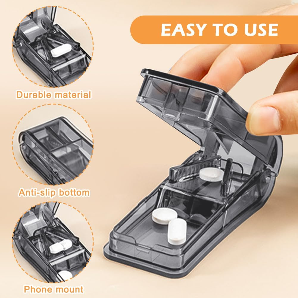 2 Pack Pill Cutter Splitter,Adjustable Pill Cutter with Stainless Steel Blade for Small or Large Pills Professional,Grey image number 4