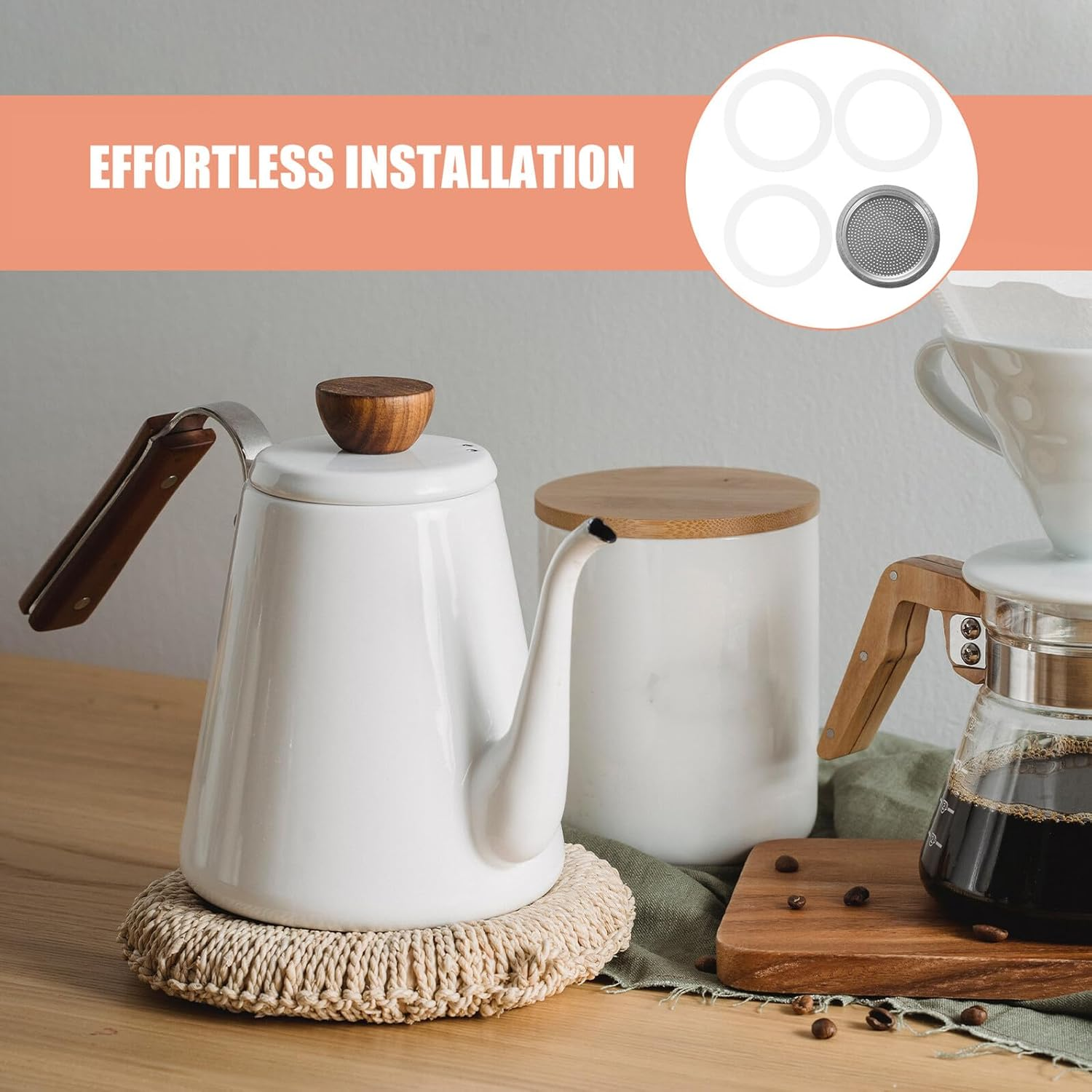 BESTYASH 10Pcs Silicone Seal Gasket Set with Filters for 9-Cup 450Ml Stovetop Espresso Coffee Maker, Replacement Coffee Machine Spare Parts for Travel Mugs and Espresso Pots image number 3